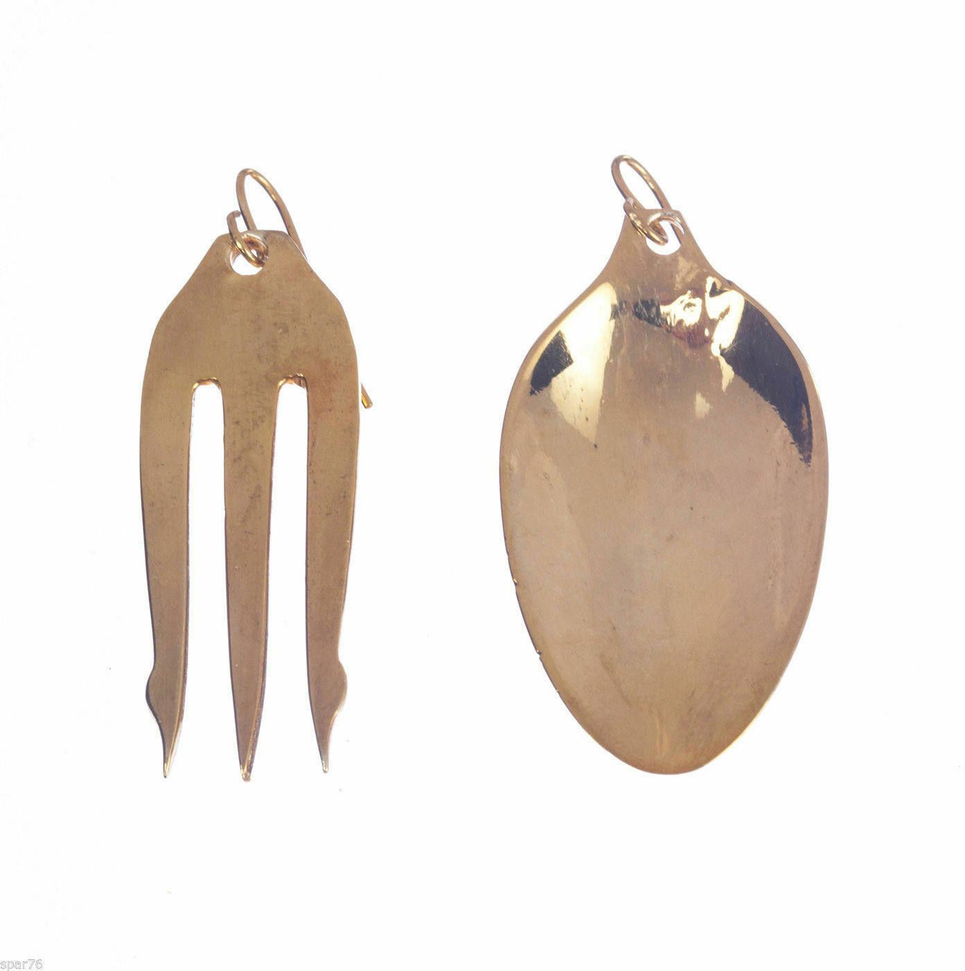 Designer 18 kt Gold Plated over Brass Olive Fork Spoon Earrings Size ONE SIZE - 1 Thumbnail