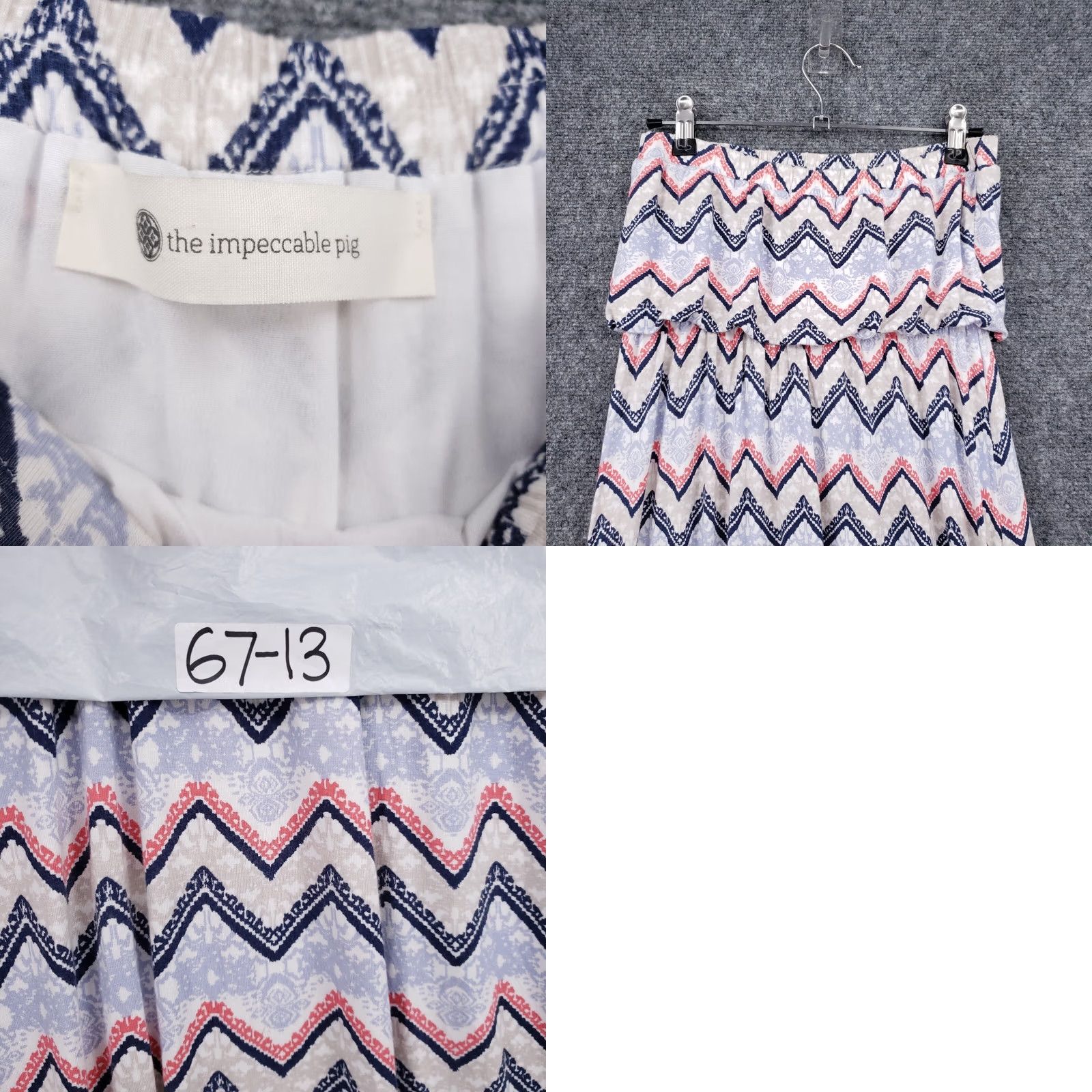 Vintage The Impeccable Pig Dress Womens XS White Maxi Strapless Flowy Boho Chevron Long Size XS / US 0-2 / IT 36-38 - 8 Thumbnail