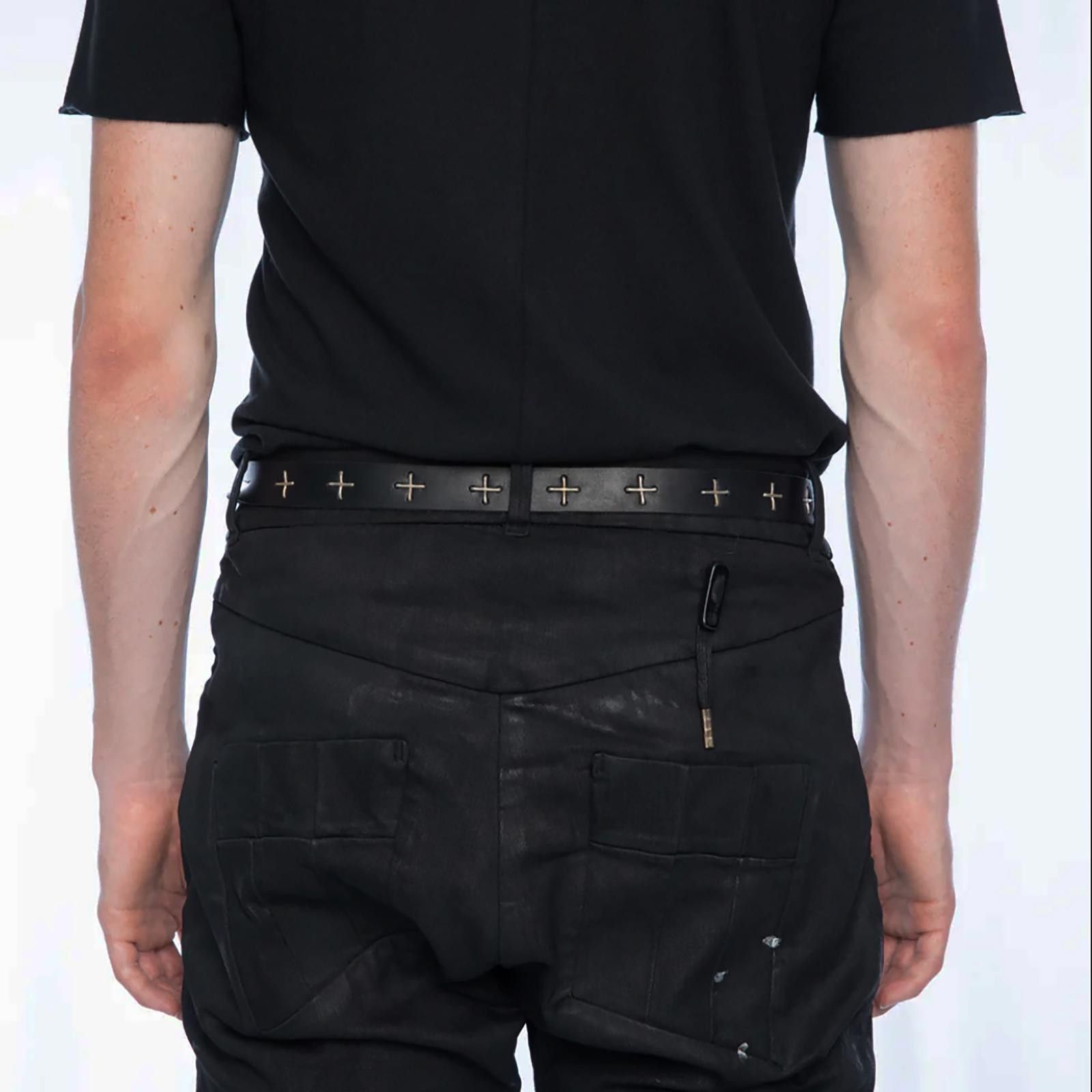 Leather Cleanfit Cross Belt – Retro Punk Style in Black Size ONE SIZE - 3 Thumbnail