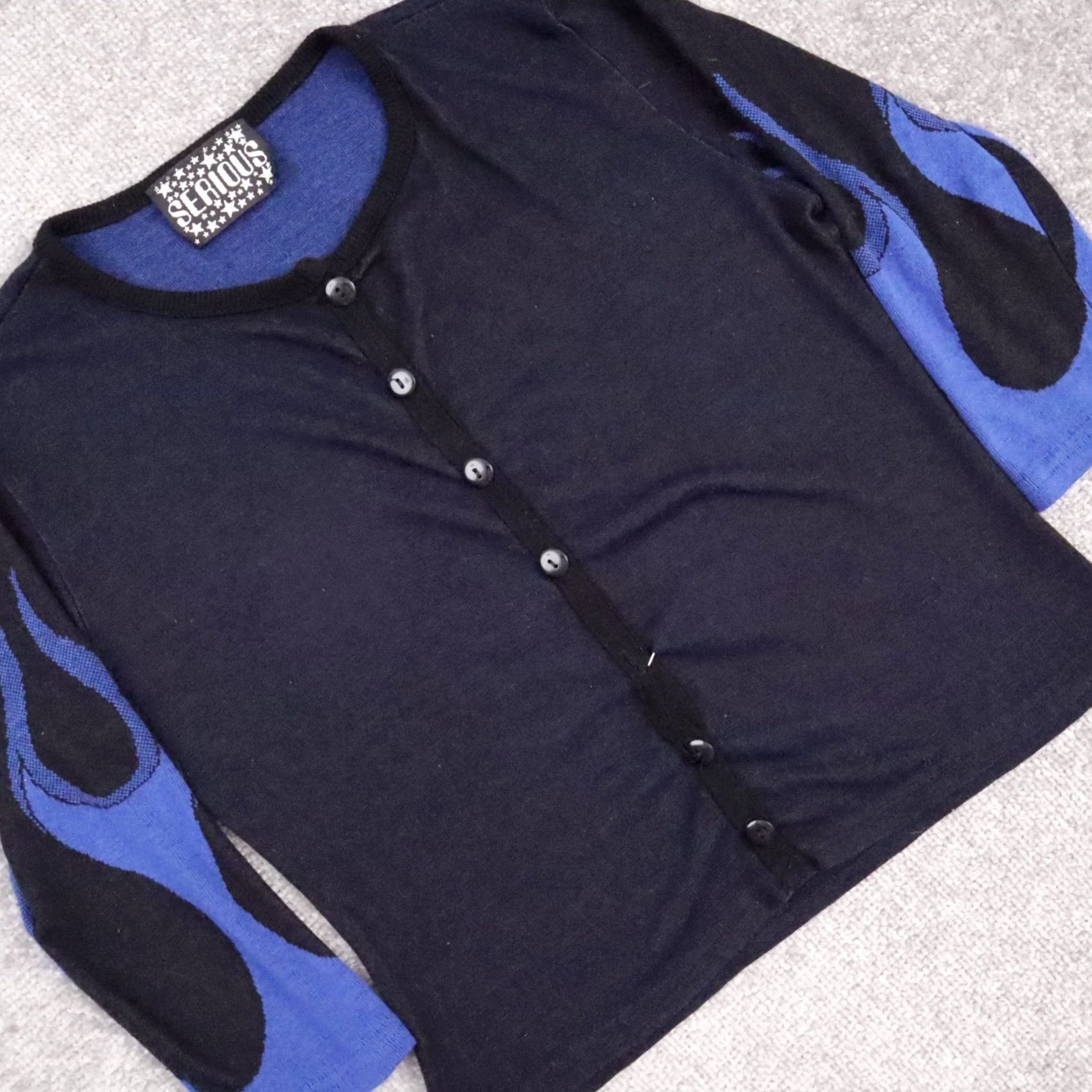 Vintage VINTAGE Y2K Black Blue Flames Cardigan Sweater Small Long Sleeve Button-Up Women Size S / US 4 / IT 40 - 6 Thumbnail