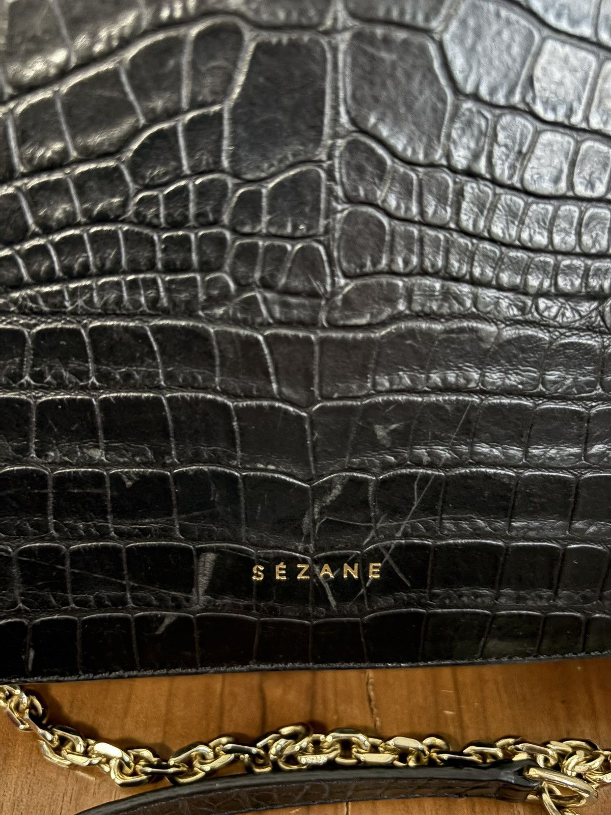 Sezane Sézane Croc-Embossed Crossbody Bag – Black Leather Size ONE SIZE - 2 Thumbnail