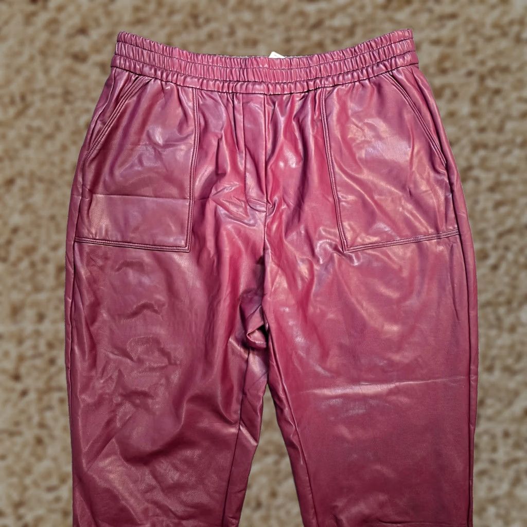 Nine West Nine West Pants Women Medium Red Burgundy Faux Leather Jogger Elastic Waist Tapered Inseam 28 in Front Flat Front Classic Fit Size 32" / US 10 / IT 46 - 1 Thumbnail