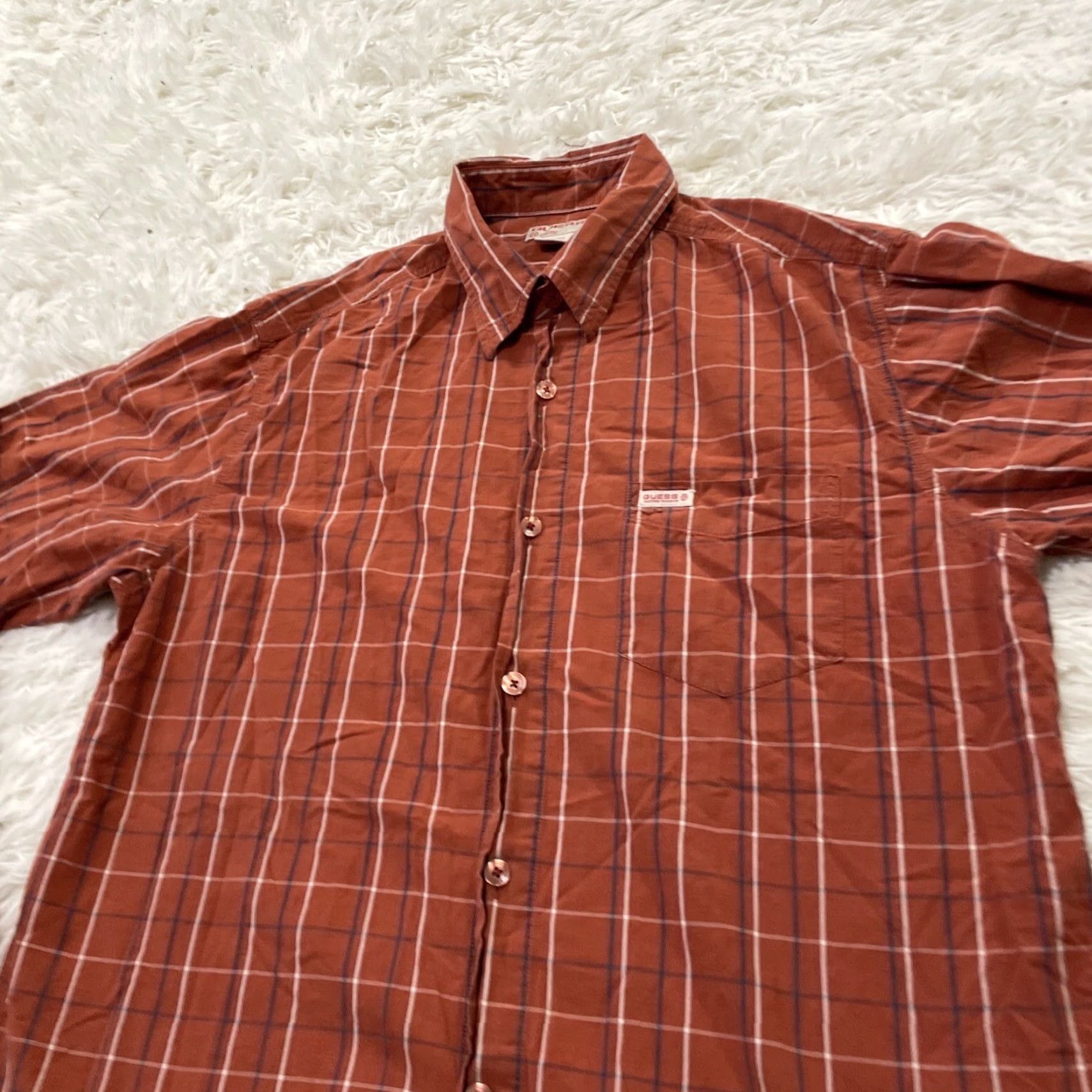 Guess VINTAGE GUESS Long Sleeve Shirt Men M Burnt Orange Western Plaid Streetwear Outdoor Size US M / EU 48-50 / 2 - 3 Thumbnail