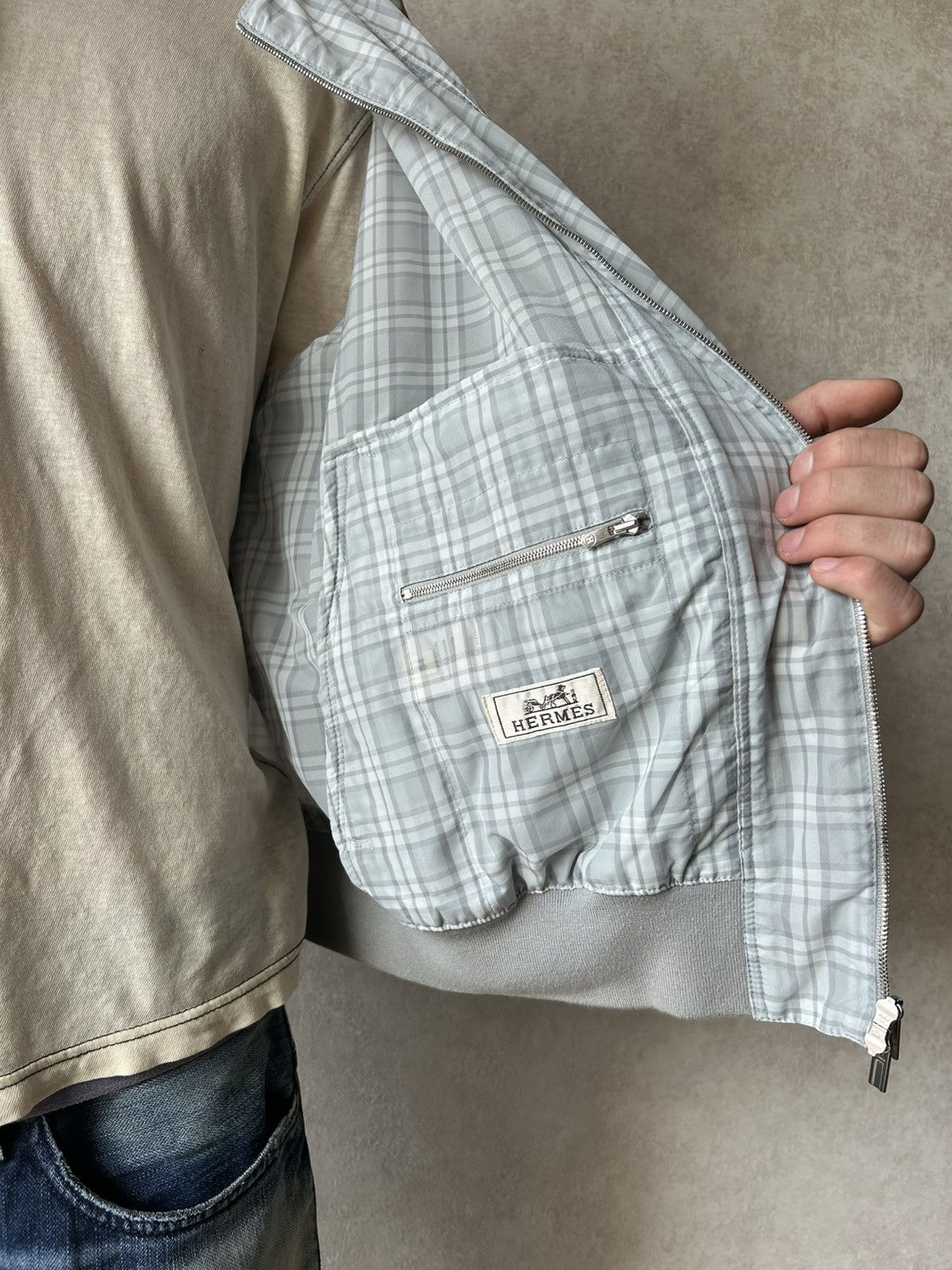 Hermes Vintage Hermès Check Pattern Bomber Jacket Plaid Lightweight Size US L / EU 52-54 / 3 - 9 Thumbnail