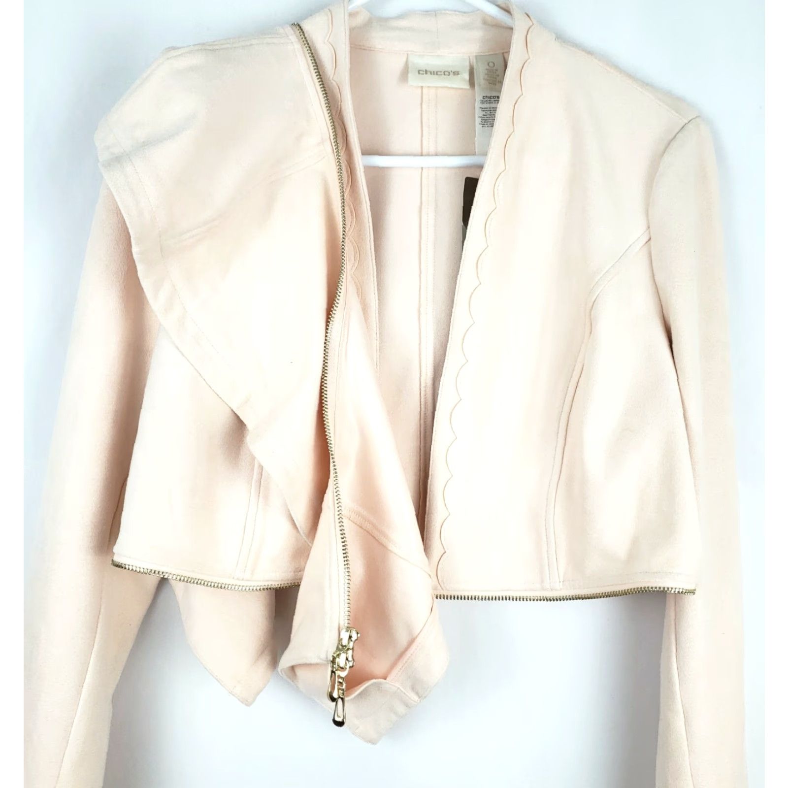 Vintage Chico's Women's Peplum Leather Jacket Light Pink Faux Suede Long Sleeve Classic Fit Size 0 Size XS / US 0-2 / IT 36-38 - 7 Thumbnail