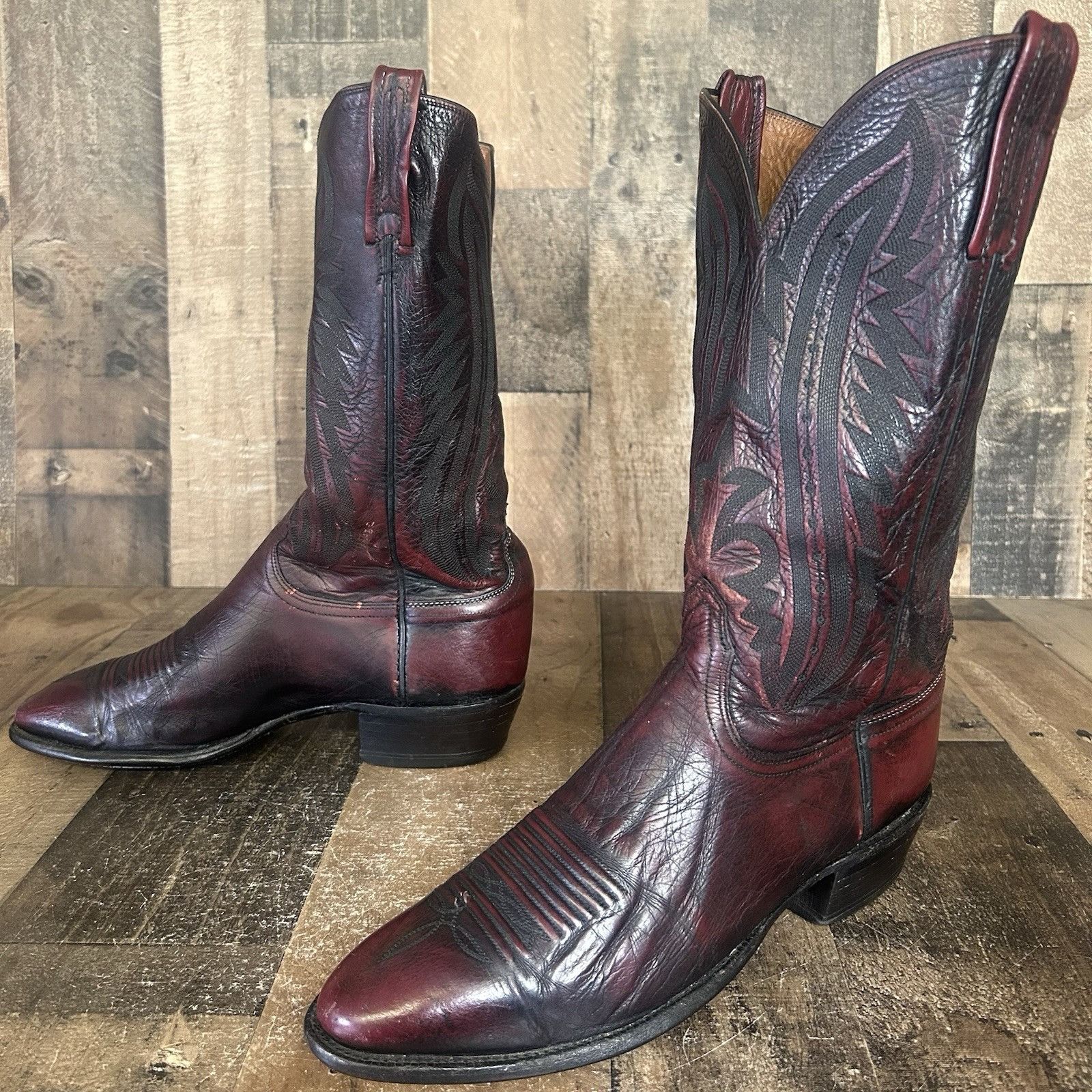 Lucchese 2000 Black Cherry T3012R4 Cowboy Boots Mens 9.5 EE