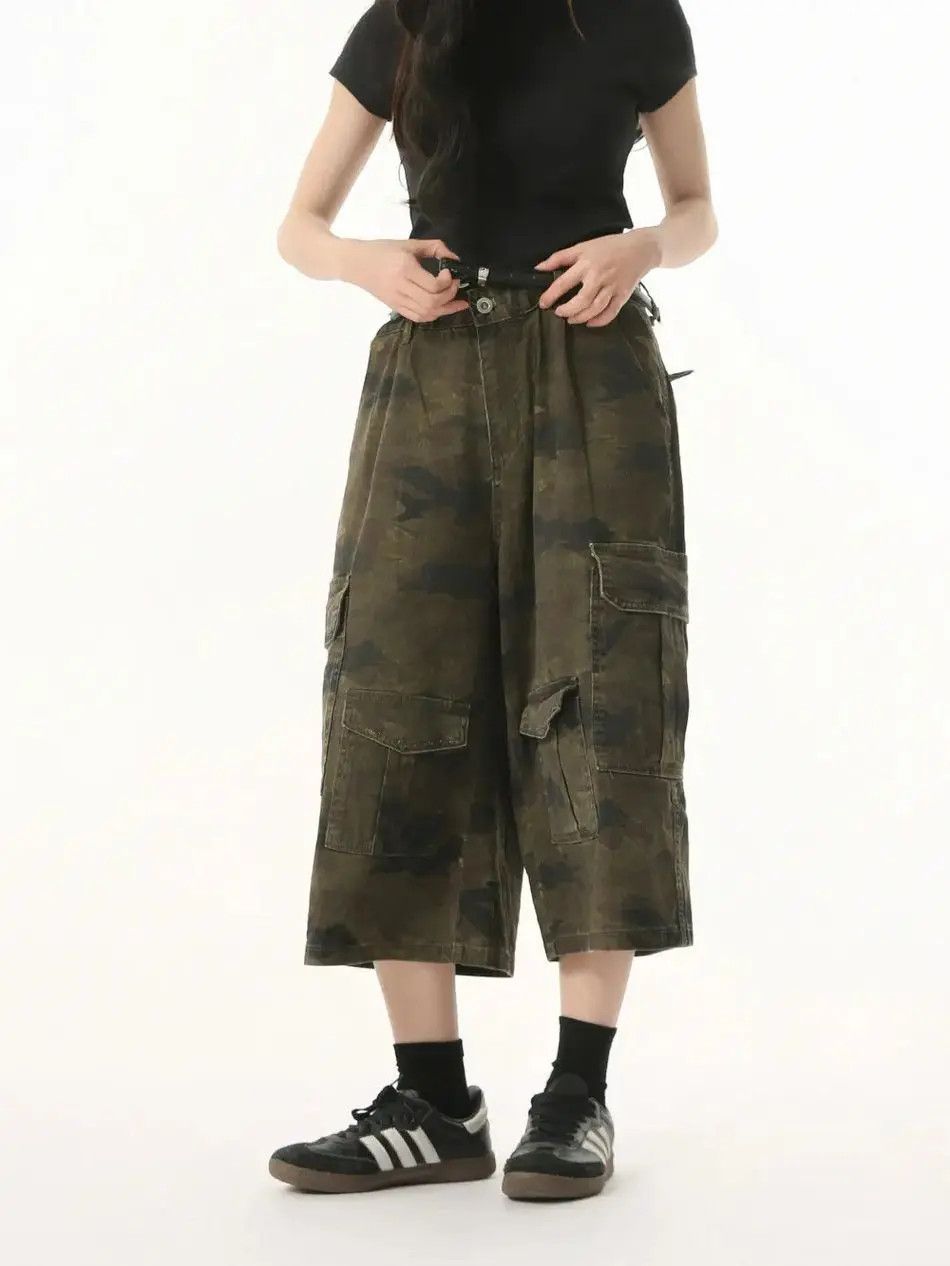 Japanese Brand Retro camouflage wide leg casual denim shorts Size US 32 / EU 48 - 3 Thumbnail