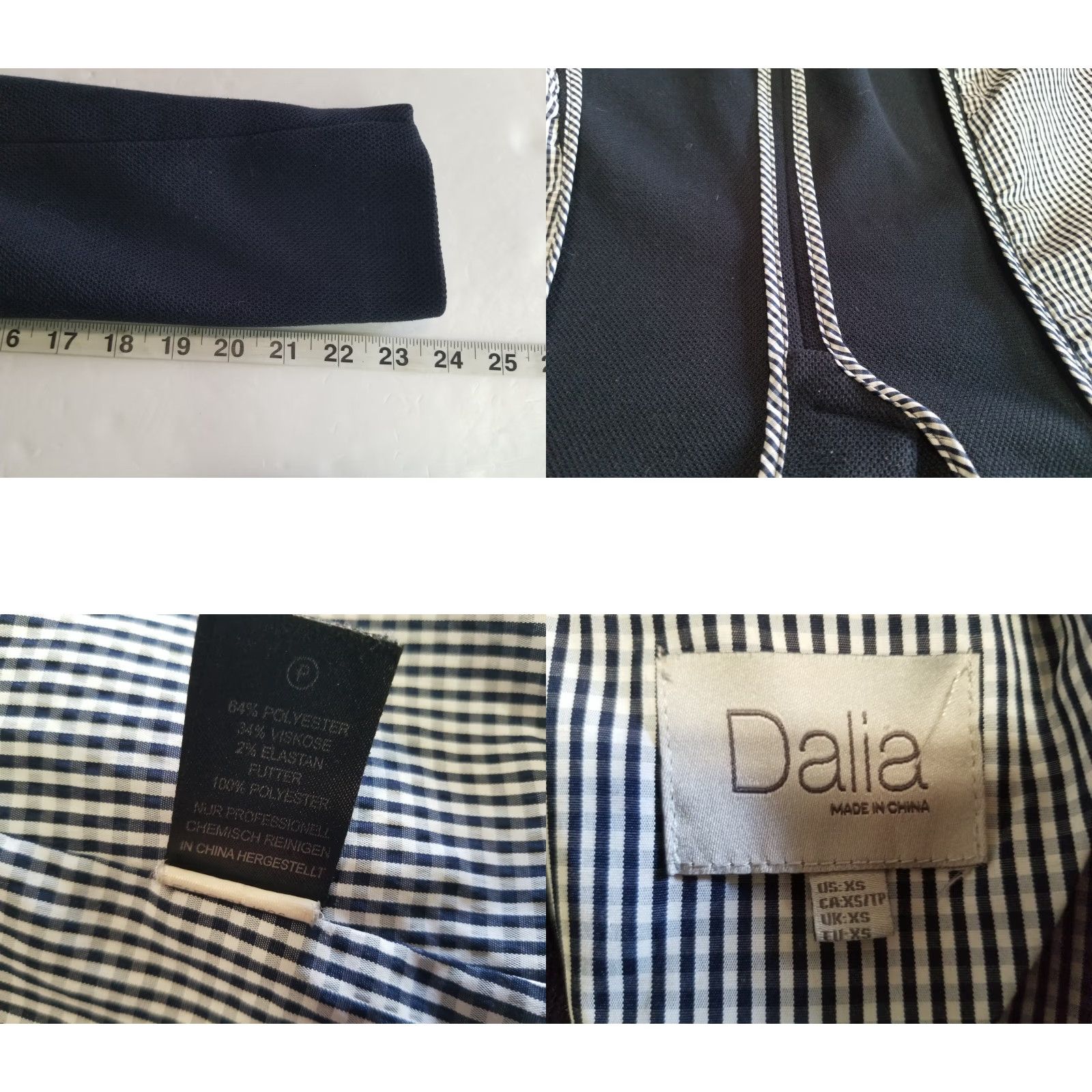 Vintage Dalia Blazer Women XS Navy Blue Button Career Office Striped Workwear Size XS / US 0-2 / IT 36-38 - 8 Thumbnail