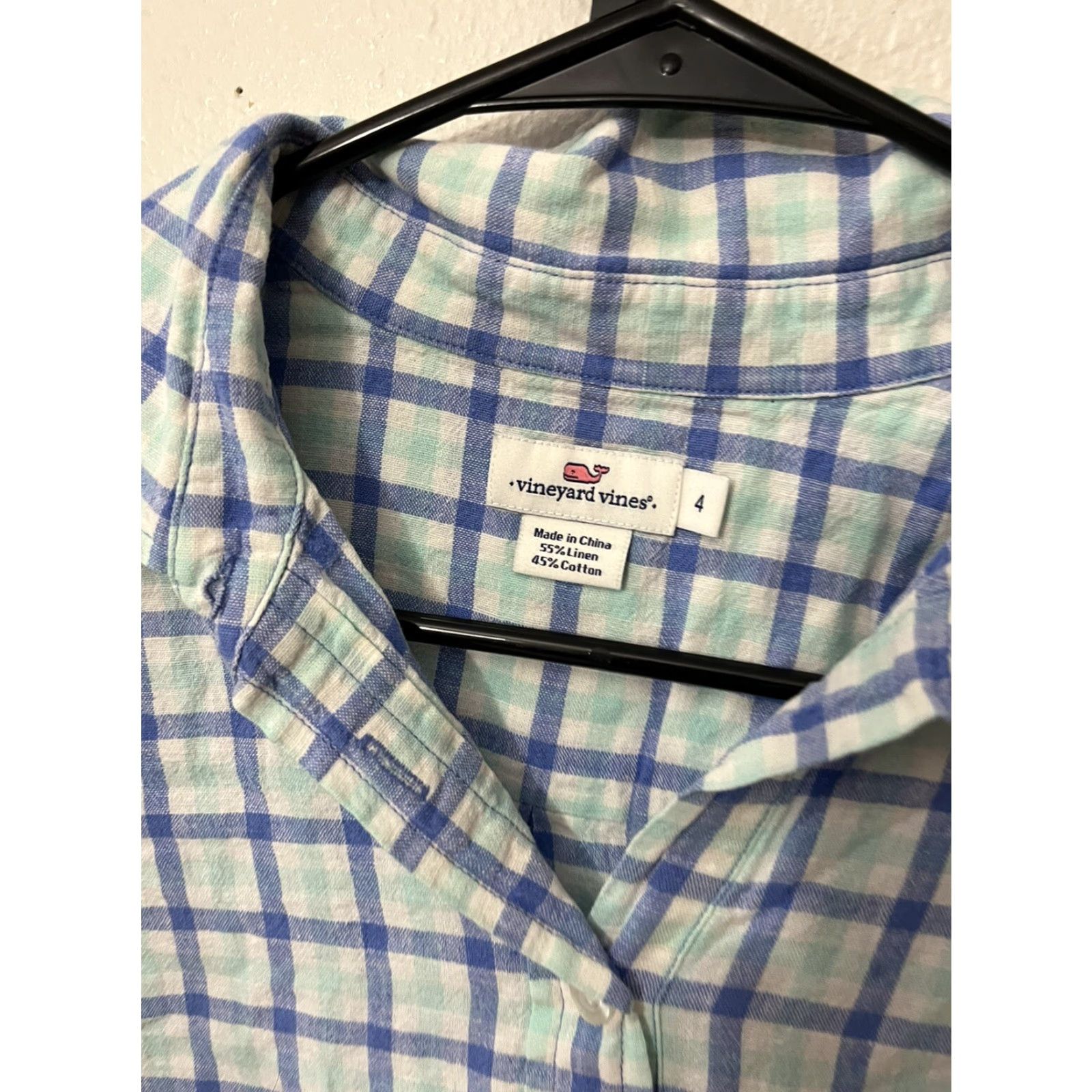 Vineyard Vines Vineyard Vines Women's Shirt Size 4 Multicolor Plaid Long Sleeve Cotton-Linen Blend Button-Up Size S / US 4 / IT 40 - 3 Thumbnail