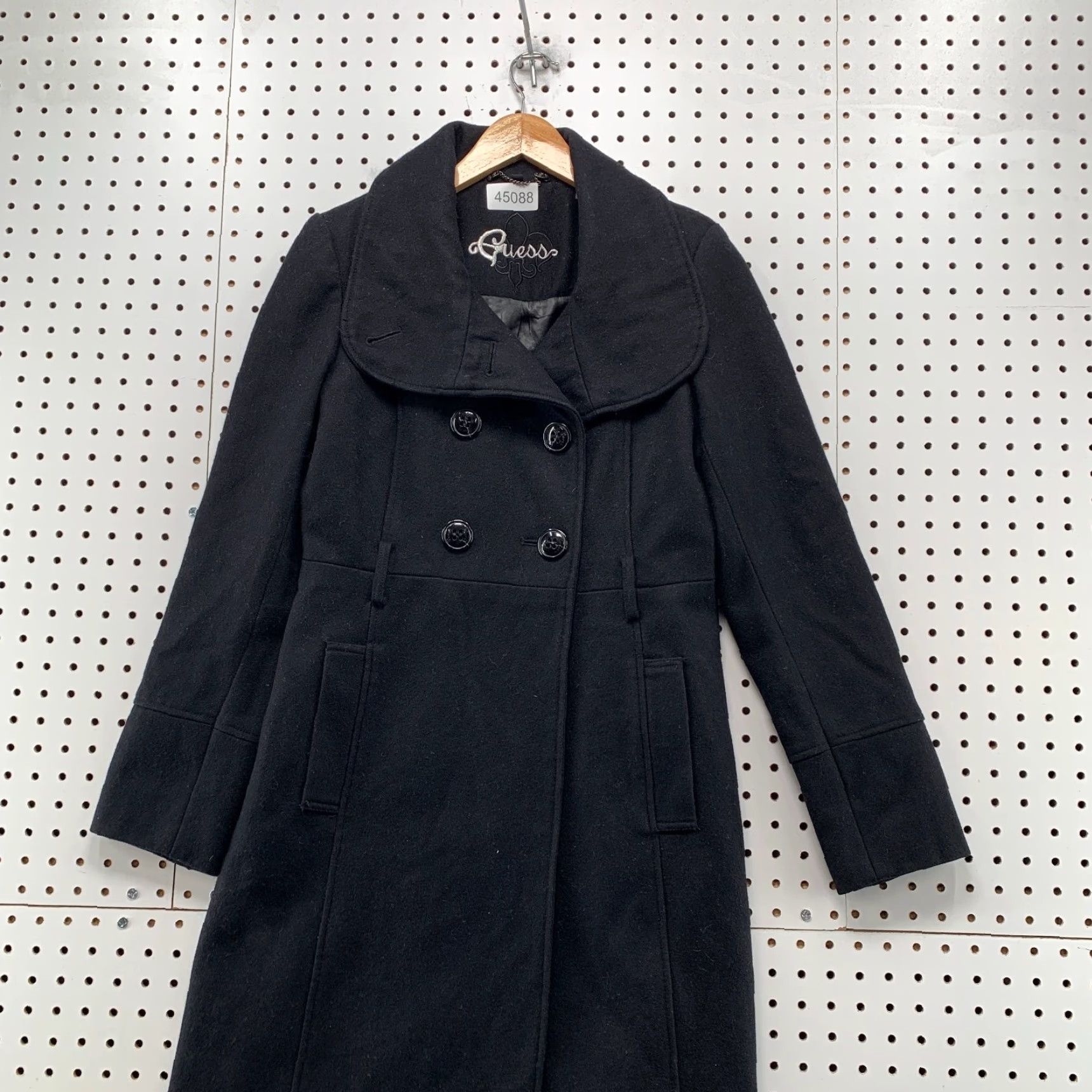 Guess VINTAGE Guess Wool Coat Womens Small Black Blend Double Breasted Size S / US 4 / IT 40 - 2 Thumbnail
