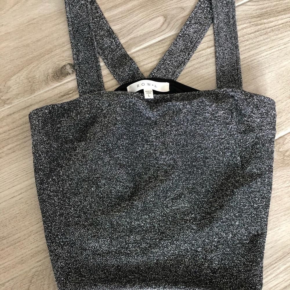 Designer Shimmering Gray Square Neck Tank Top Size L / US 10 / IT 46 - 2 Thumbnail