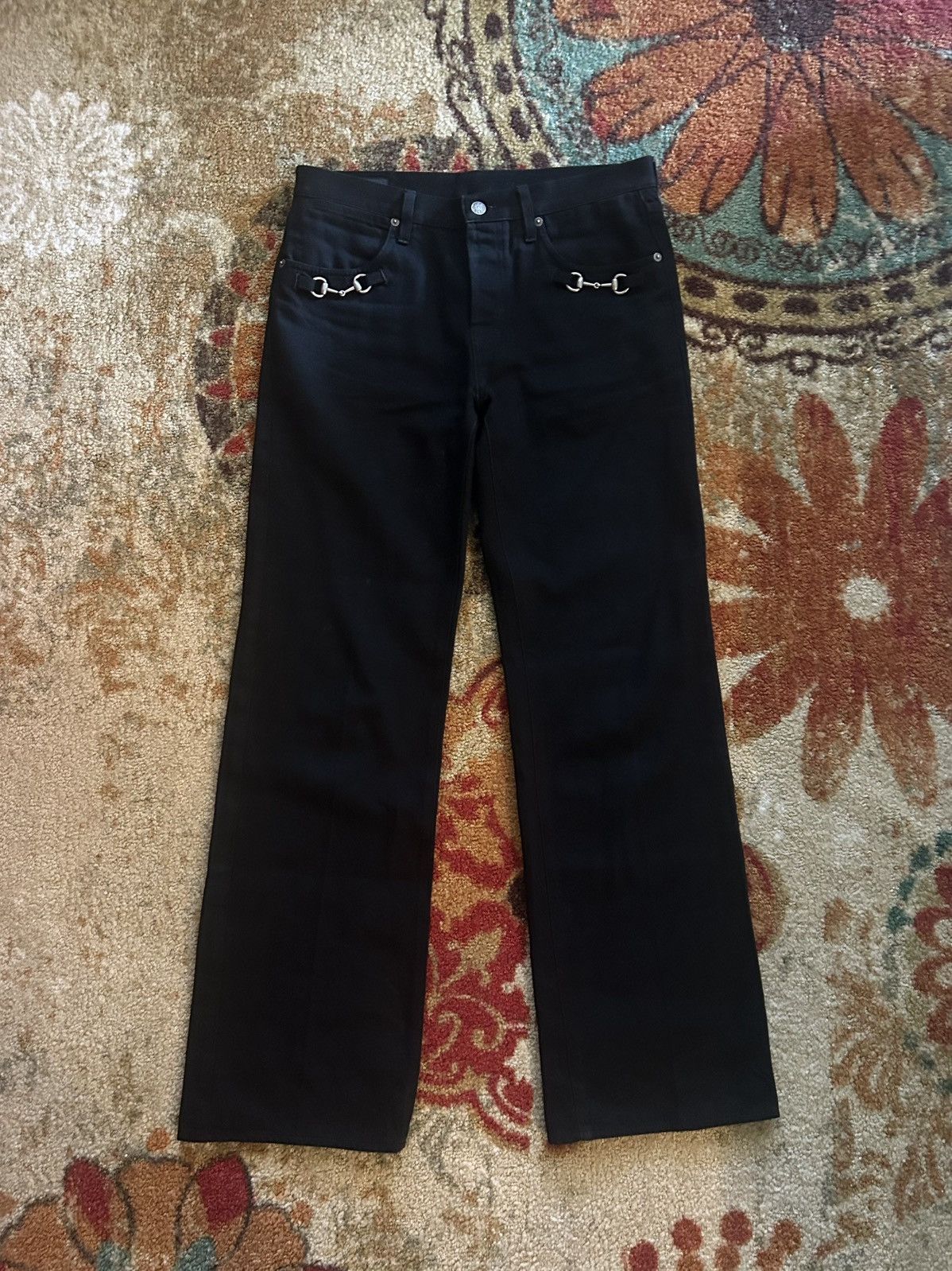Gucci by Demna Horsebit Jeans in Washed Black/Grey Denim (IT 34