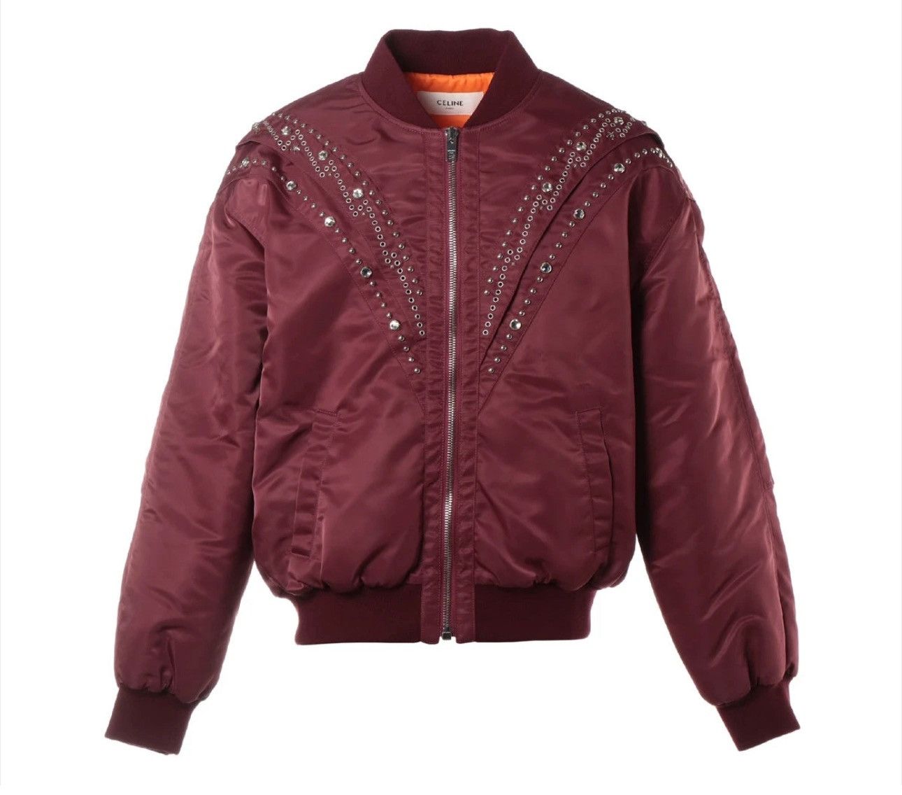 Celine Celine Studded Bomber Jacket (Bordeaux) Size US XL / EU 56 / 4 - 1 Thumbnail