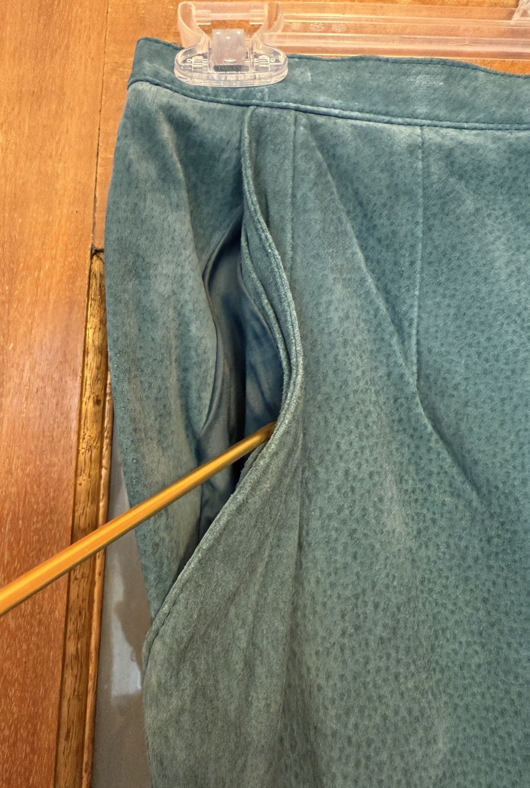 Vintage Petite Illustrations Teal Vtg Leather Suede Pencil Skirt Size 30" / US 8 / IT 44 - 2 Thumbnail