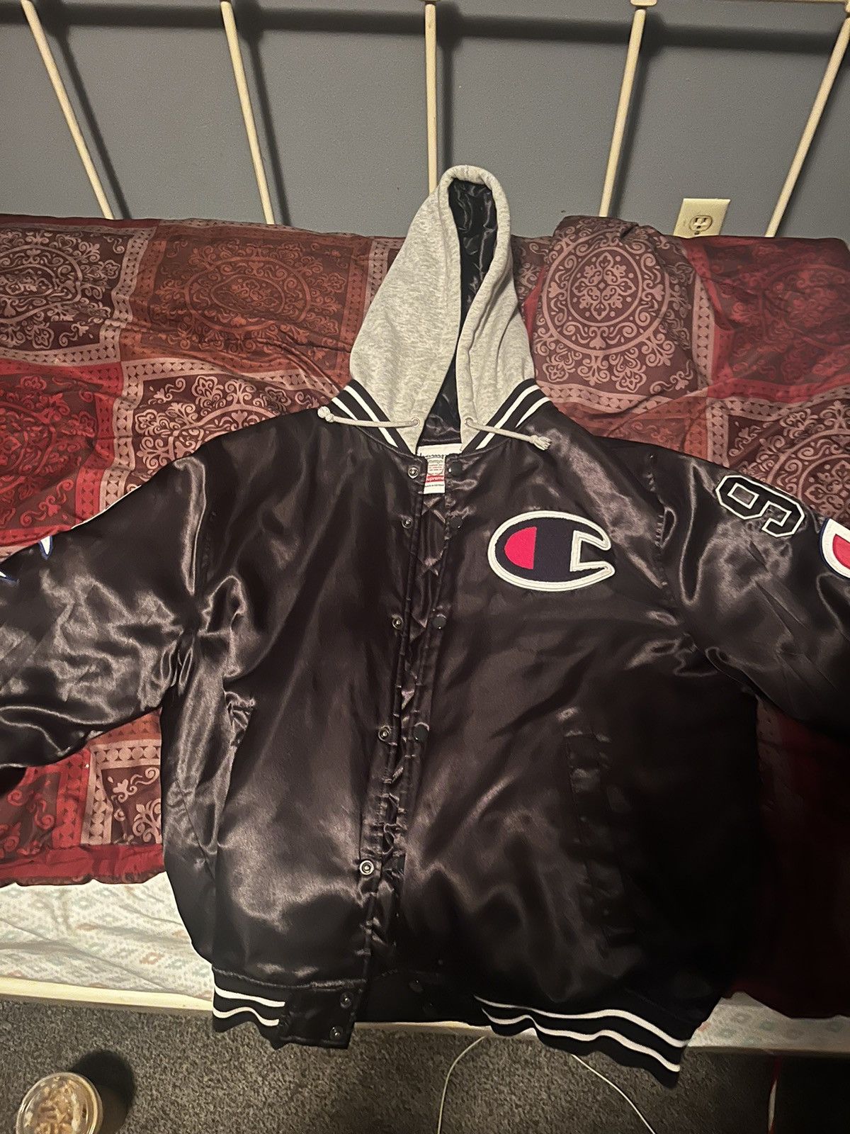 Supreme Black Champion Satin Jacket | Grailed