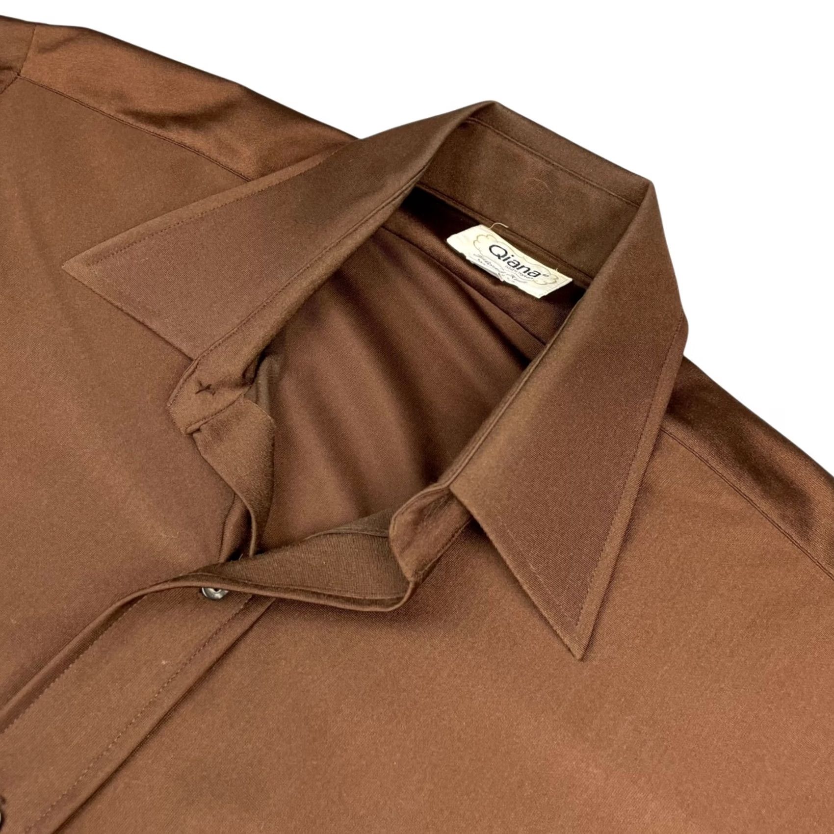 Vintage VINTAGE Qiana Dress Shirt Men’s Brown 100% Nylon Tailored Knit USA 16 Size 42R - 2 Thumbnail