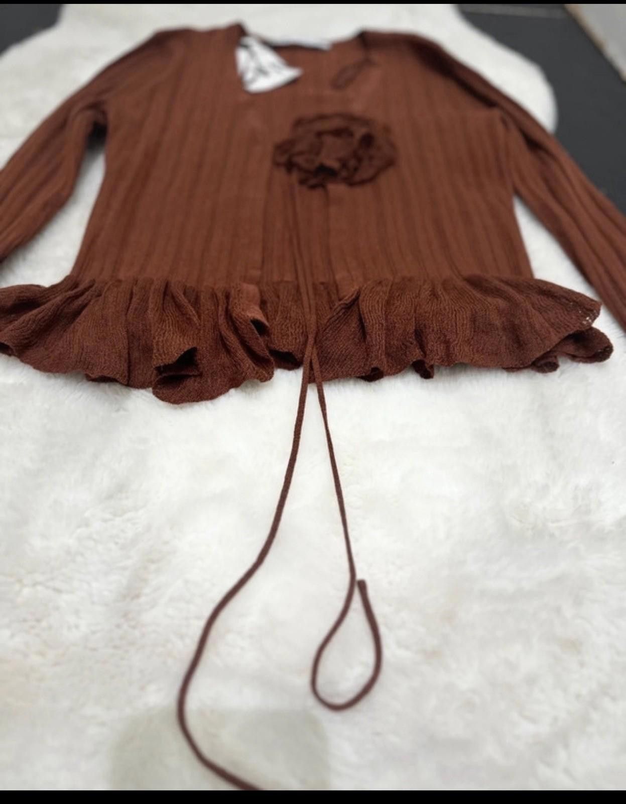 Zara ZARA brown cardigan with tie and rose detail BMWT Size M / US 6-8 / IT 42-44 - 4 Thumbnail
