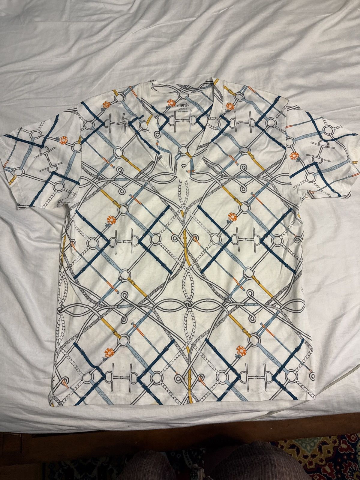 Hermès Paris H-cable V-neck T-shirt