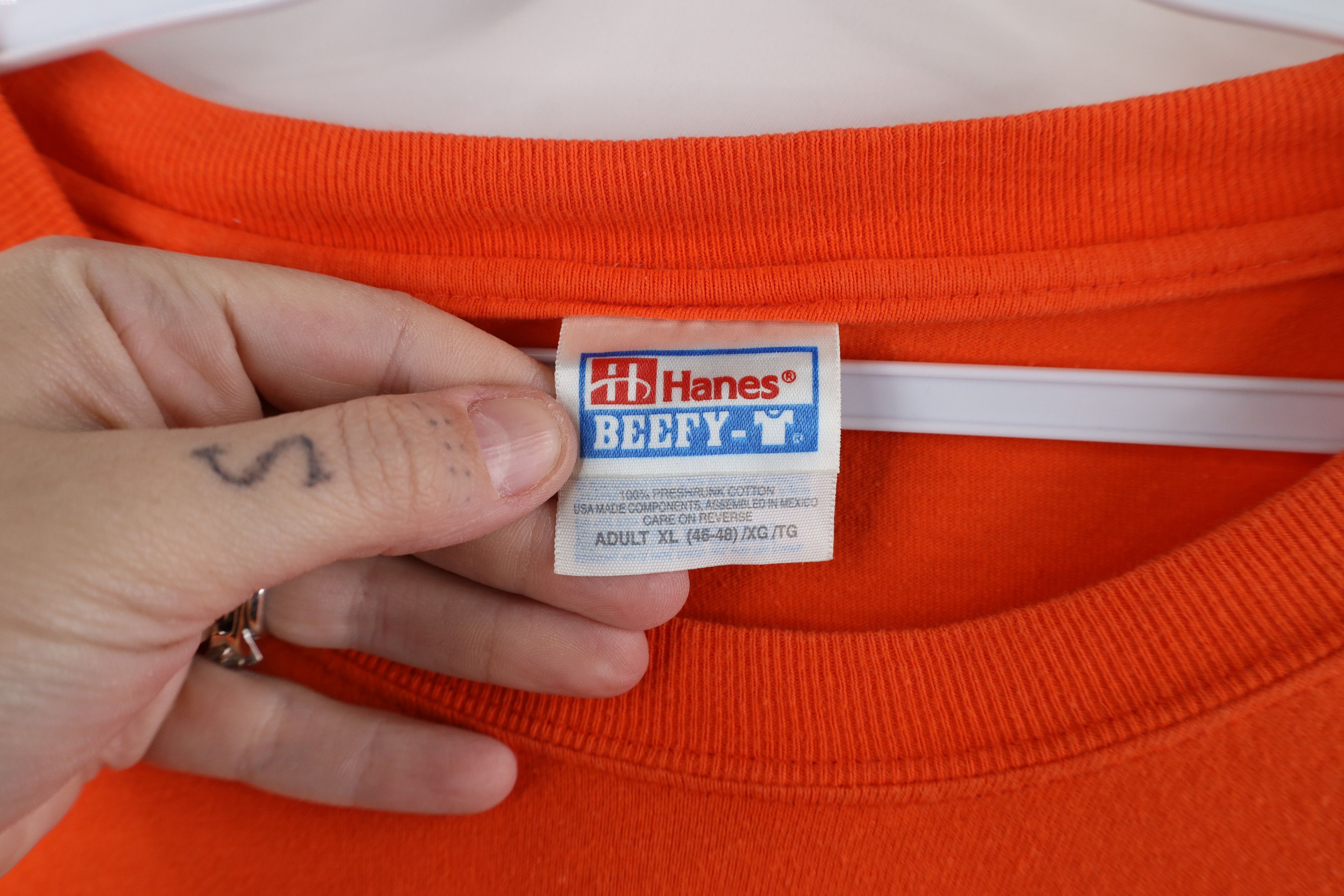 Hanes × Vintage Vintage 90s Hanes Beefy Long Sleeve T-Shirt Orange Cotton Size US XL / EU 56 / 4 - 4 Thumbnail