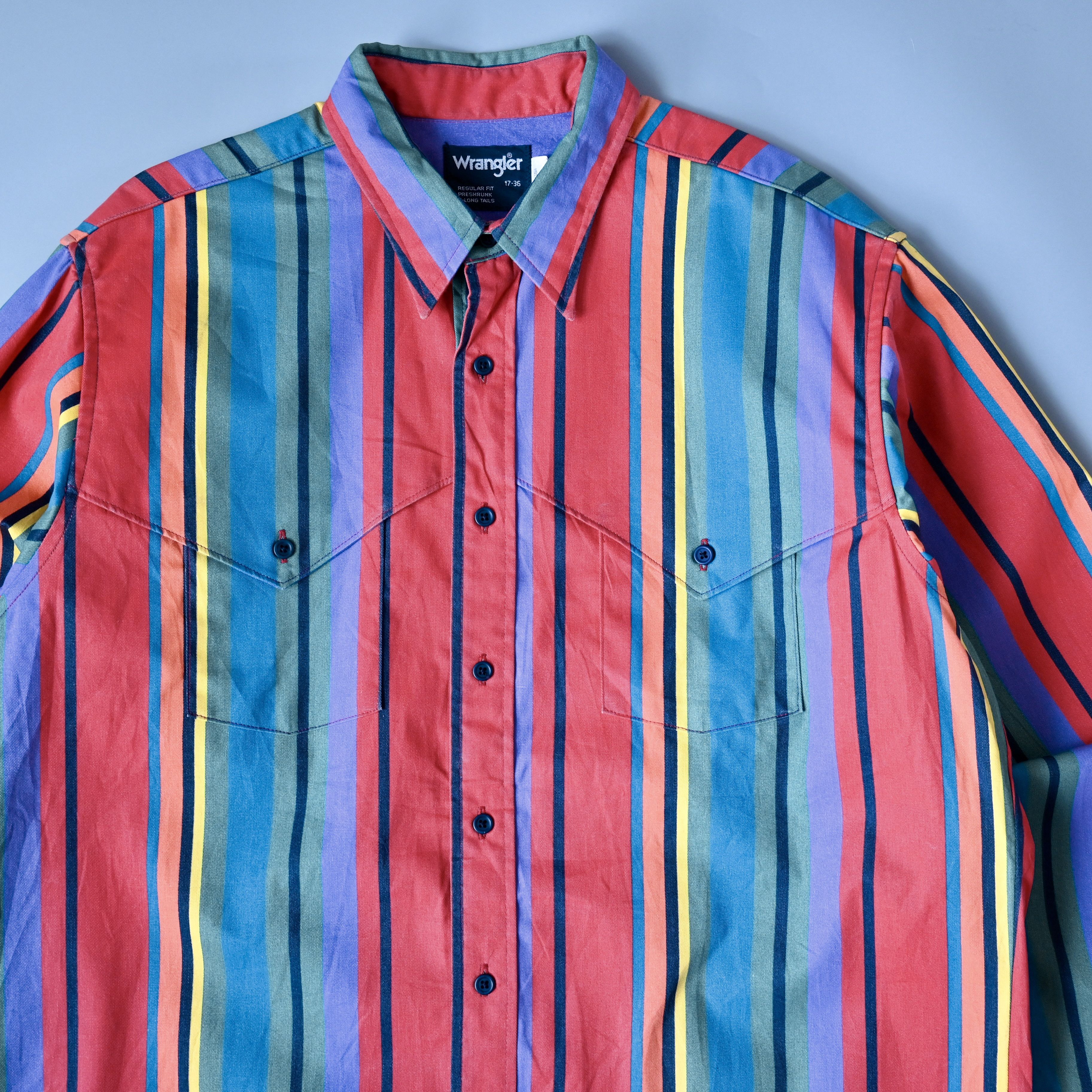 Vintage VTG 90s Wrangler Brushpopper cape shirt rainbow stripe 17.5 Size US XL / EU 56 / 4 - 6 Thumbnail