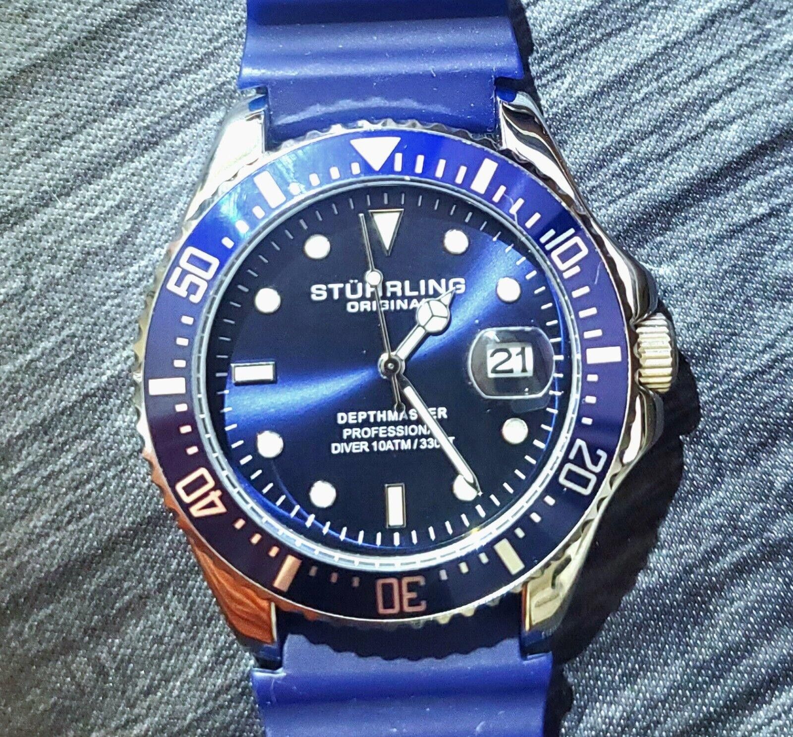 Rare Stuhrling Mens Depthmaster 100M Diver Watch Exc Cond