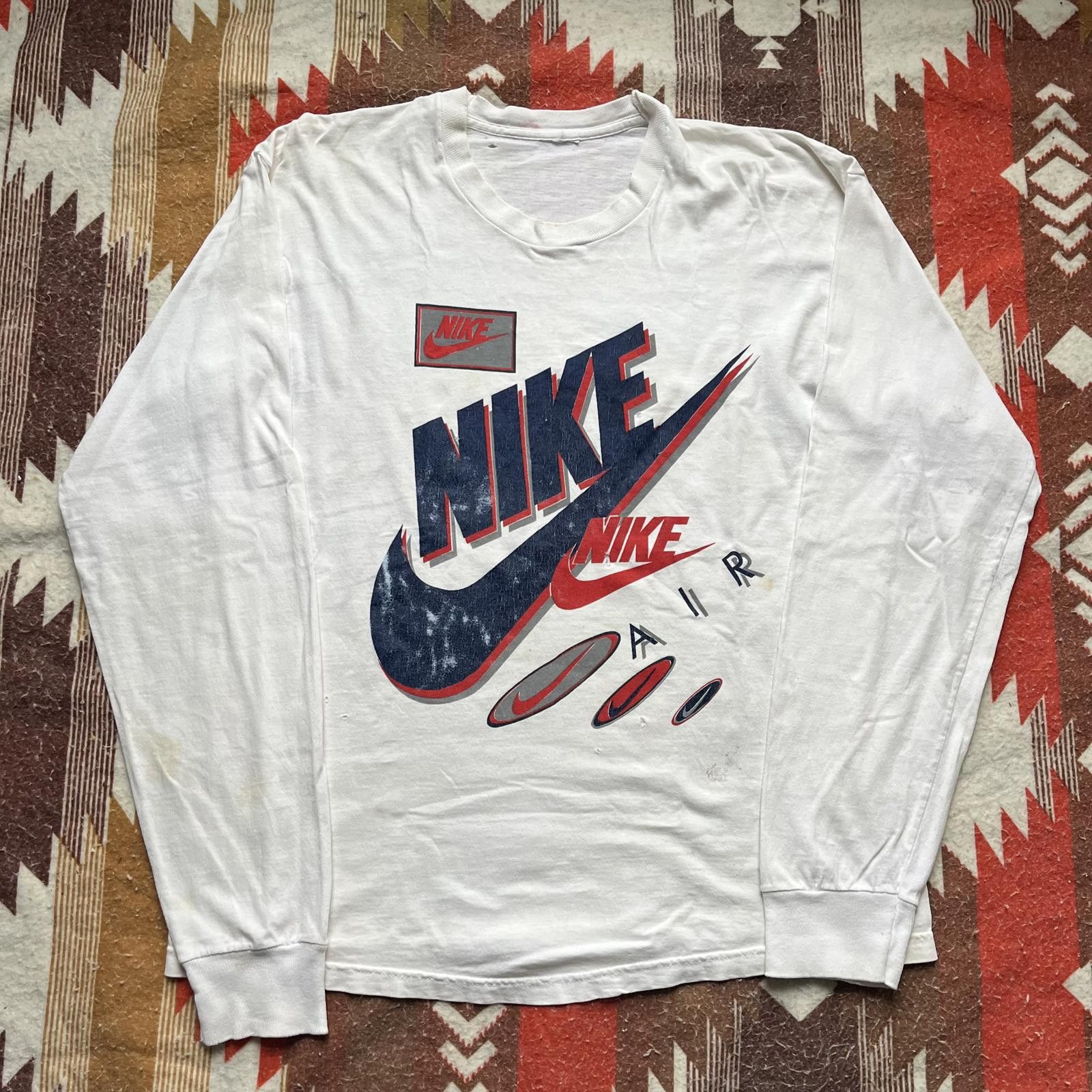 Nike × Vintage Vintage 90s Nike Air Distressed Long Sleeve Sportswear Shirt Size US L / EU 52-54 / 3 - 1 Thumbnail