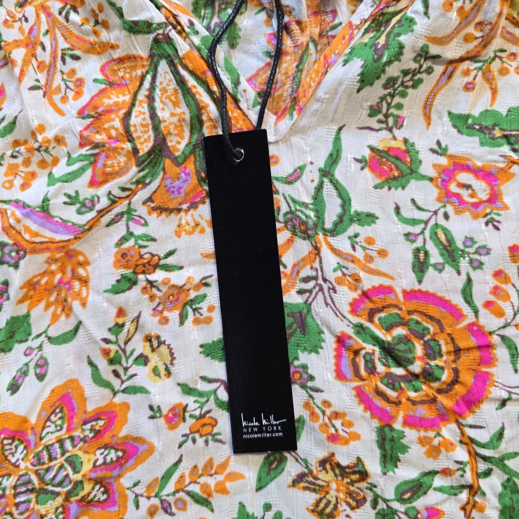 Nicole Miller Nicole Miller Top Womens Size Medium Green Orange Floral Puffed Sleeve Casual Blouse Size M / US 6-8 / IT 42-44 - 4 Thumbnail