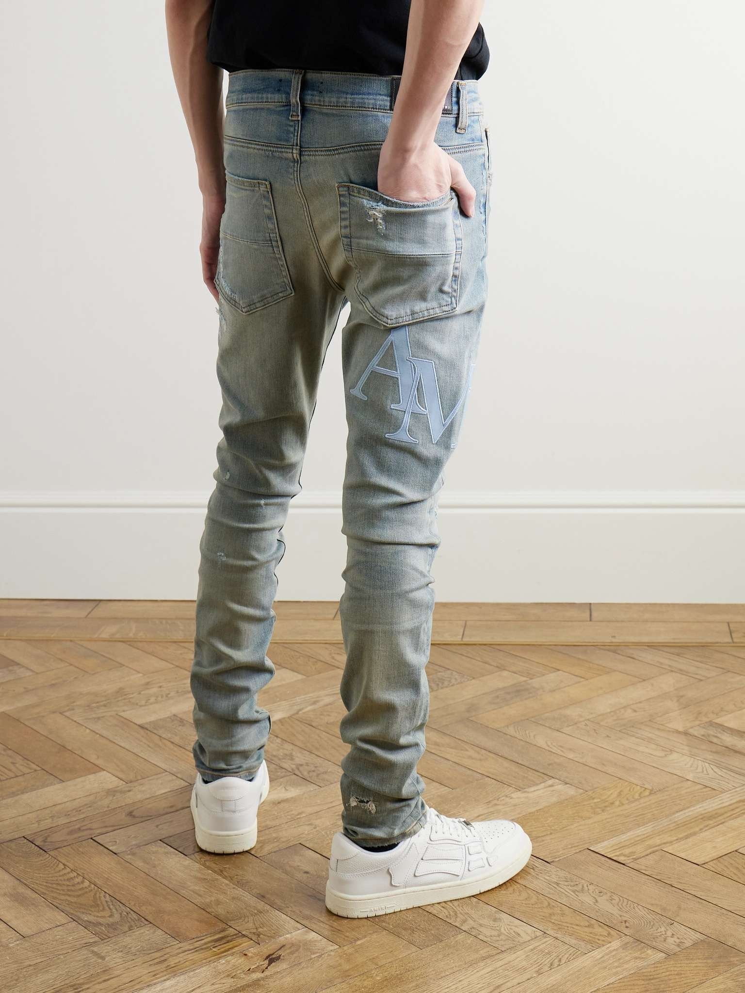 Amiri o1s1wg110725 Logo-Appliquéd Panelled Distressed Jeans Blue Size US 32 / EU 48 - 5 Thumbnail