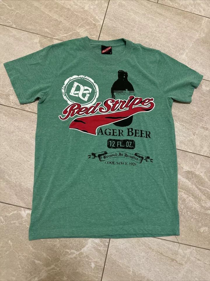 Red Stripe Beer Jamaica green cotton tee shirt size M NWOT