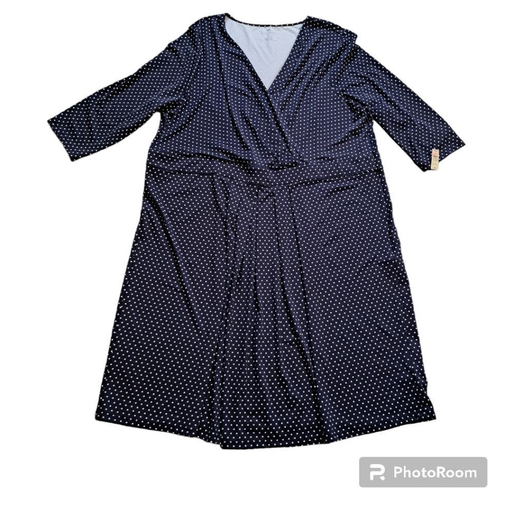 Other Talbots Polka Dot Print Faux Wrap Stretch Fabric Navy/White Size 3XL / US 20-22 - 13 Thumbnail