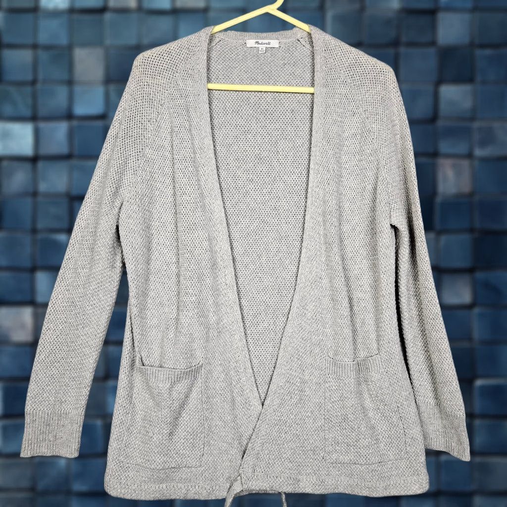 Madewell Madewell Cardigan Gray Open Front Tie Waist Long Sleeve XS Womens Sweater Knit Cotton Viscose Regular Casual Modern 90s Theme Open Front Tie Waist Size XS / US 0-2 / IT 36-38 - 1 Thumbnail