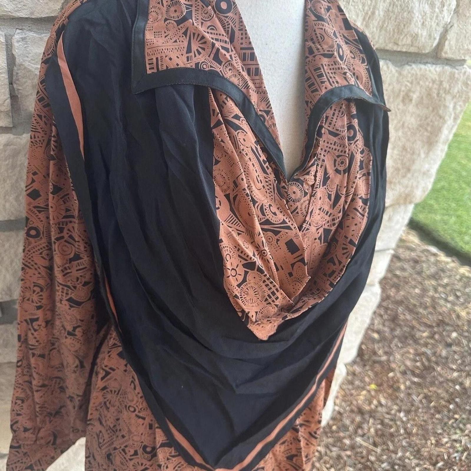 Oleg Cassini Tan and black vintage silk scarf accessories Size L / US 10 / IT 46 - 2 Thumbnail