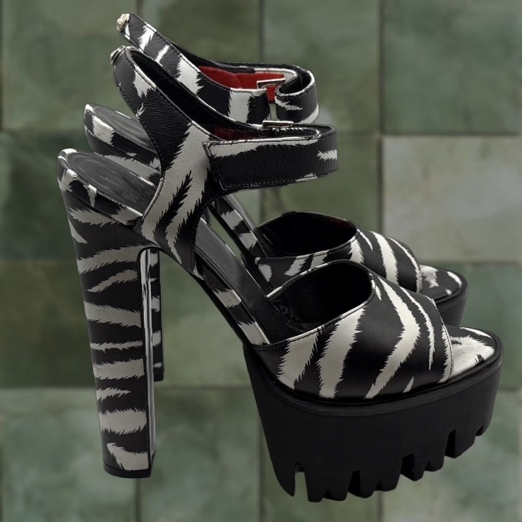 Versace Versus By Versace Zebra Ultra High Heels 37 US 6.5 Leather Mule Women Multicolor Animal Print High Heel Size US 7 / IT 37 - 1 Thumbnail