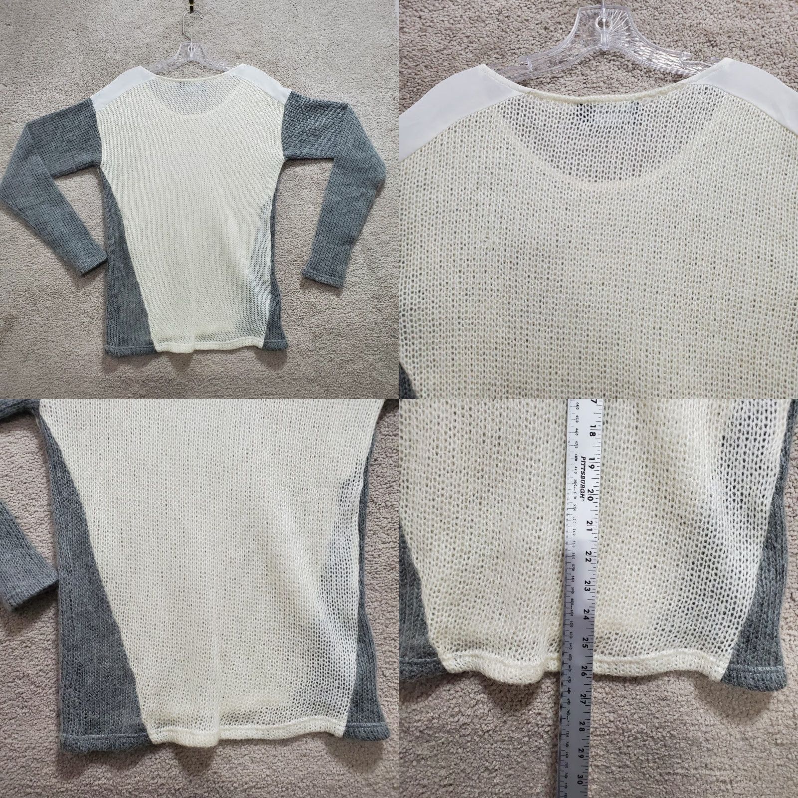 MINKPINK Minkpink Sweater Women's XS Gray White Open Knit Round Neck Long Sleeve Pullover Size XS / US 0-2 / IT 36-38 - 8 Thumbnail