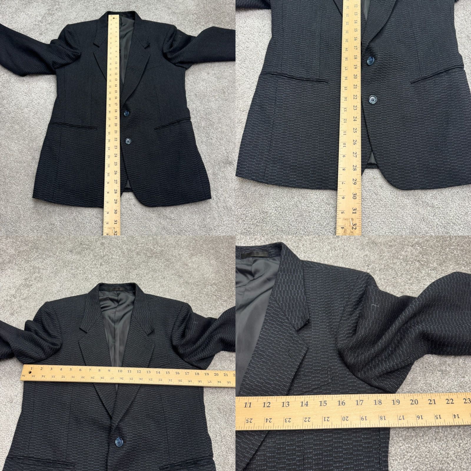 Vintage Giorgio Finocchi Wool Blend Blazer Mens 46 Check Pattern Single-Breasted Formal Suit Jacket Dark Blue Tailored Size 46R - 8 Thumbnail