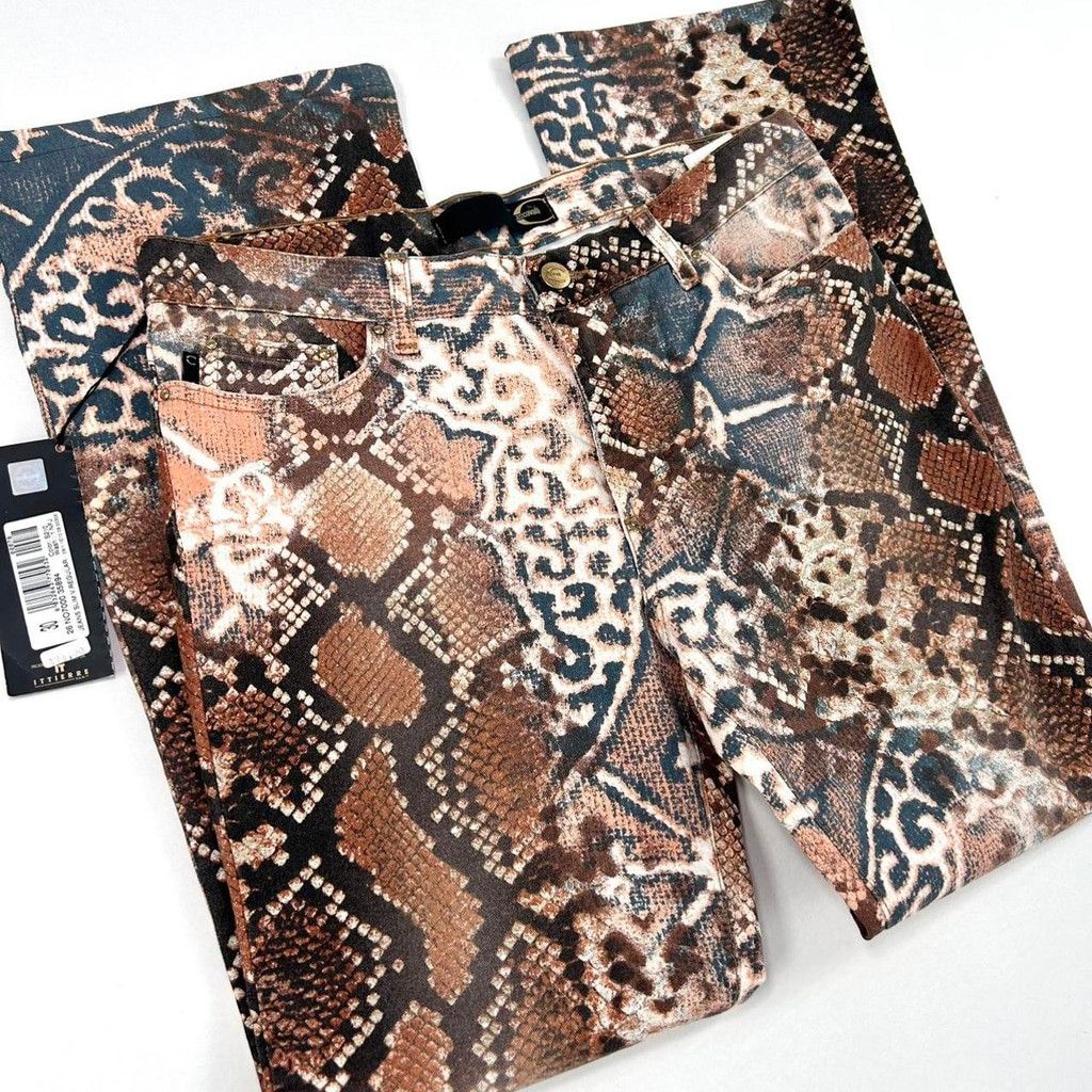 Just Cavalli NWT y2k Cavalli orange and blue snakeskin geometric jeans Size 30" / US 8 / IT 44 - 4 Thumbnail