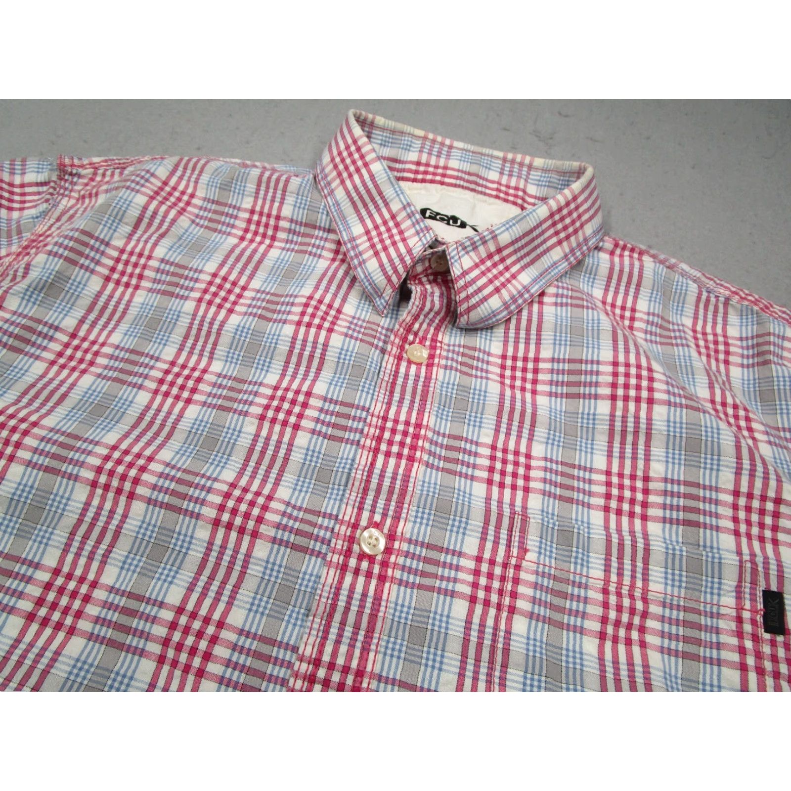 French Connection French Connection Men's Pink Check Short Sleeve Button-Up Shirt XL Casual Business Travel Workwear Cotton Size US XL / EU 56 / 4 - 2 Thumbnail