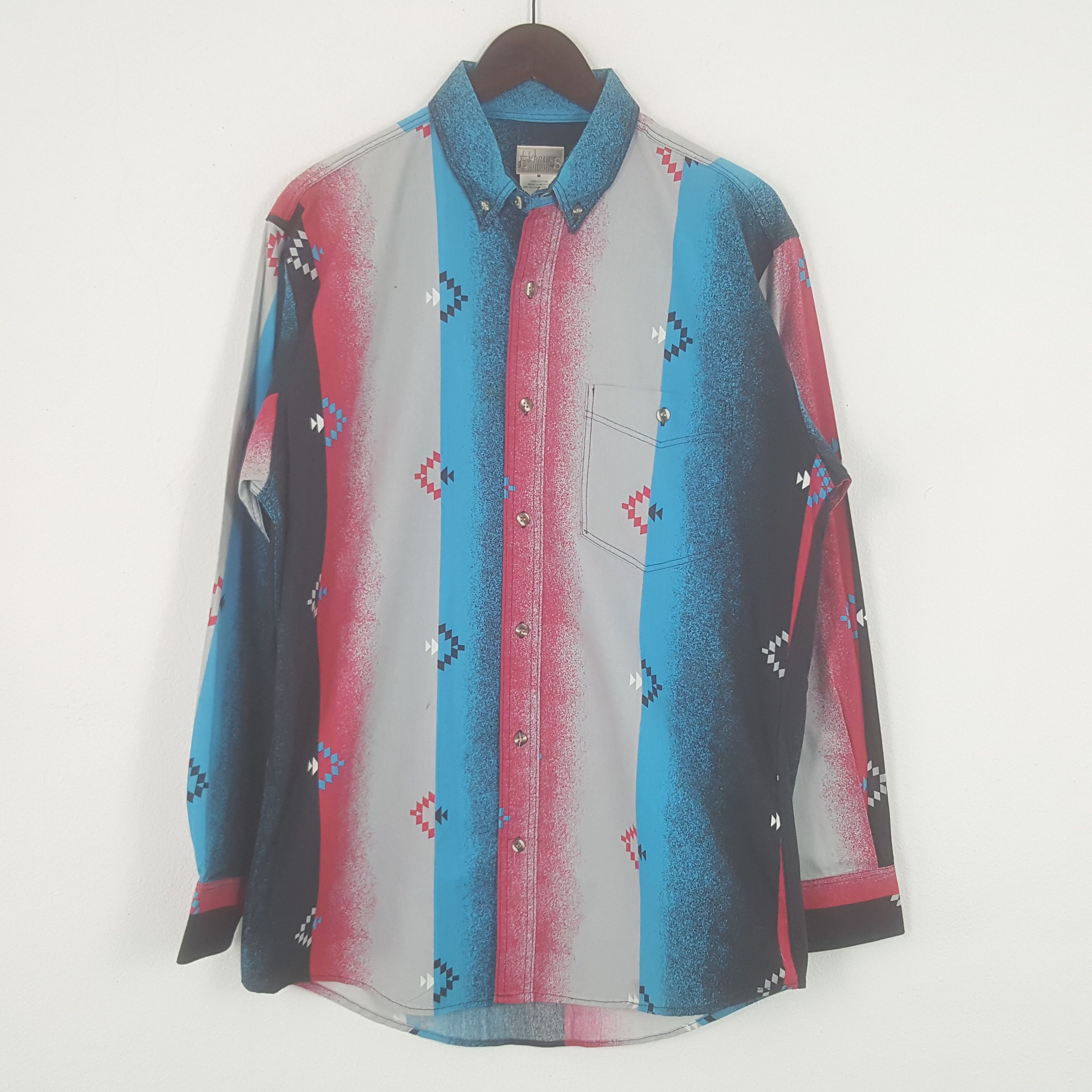 image of Vintage Express Rider Colourful Button Up Shirt, Men's (Size Medium)