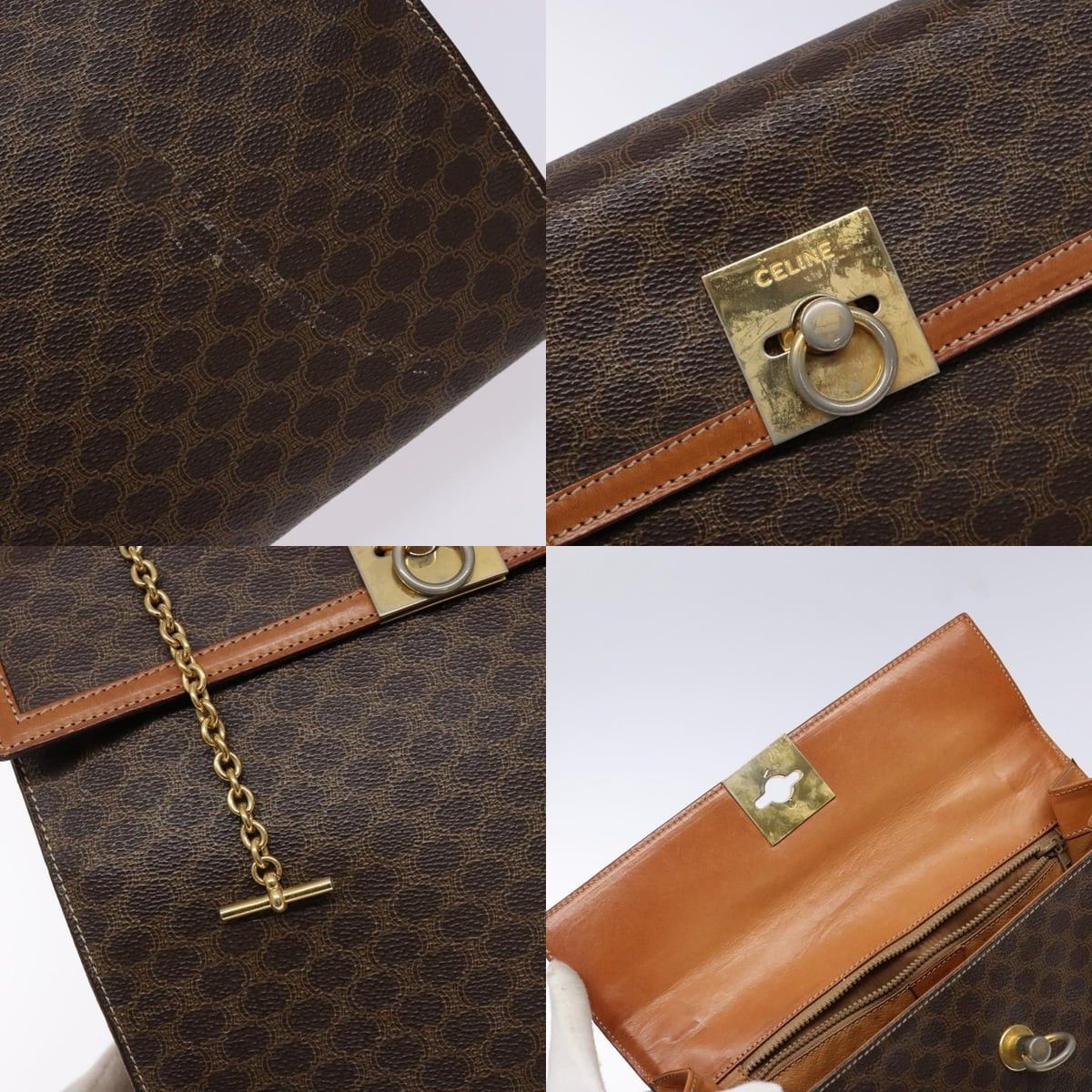 Celine CELINE Macadam Canvas Hand Bag Pvc Leather Brown Gold Size ONE SIZE - 11 Thumbnail