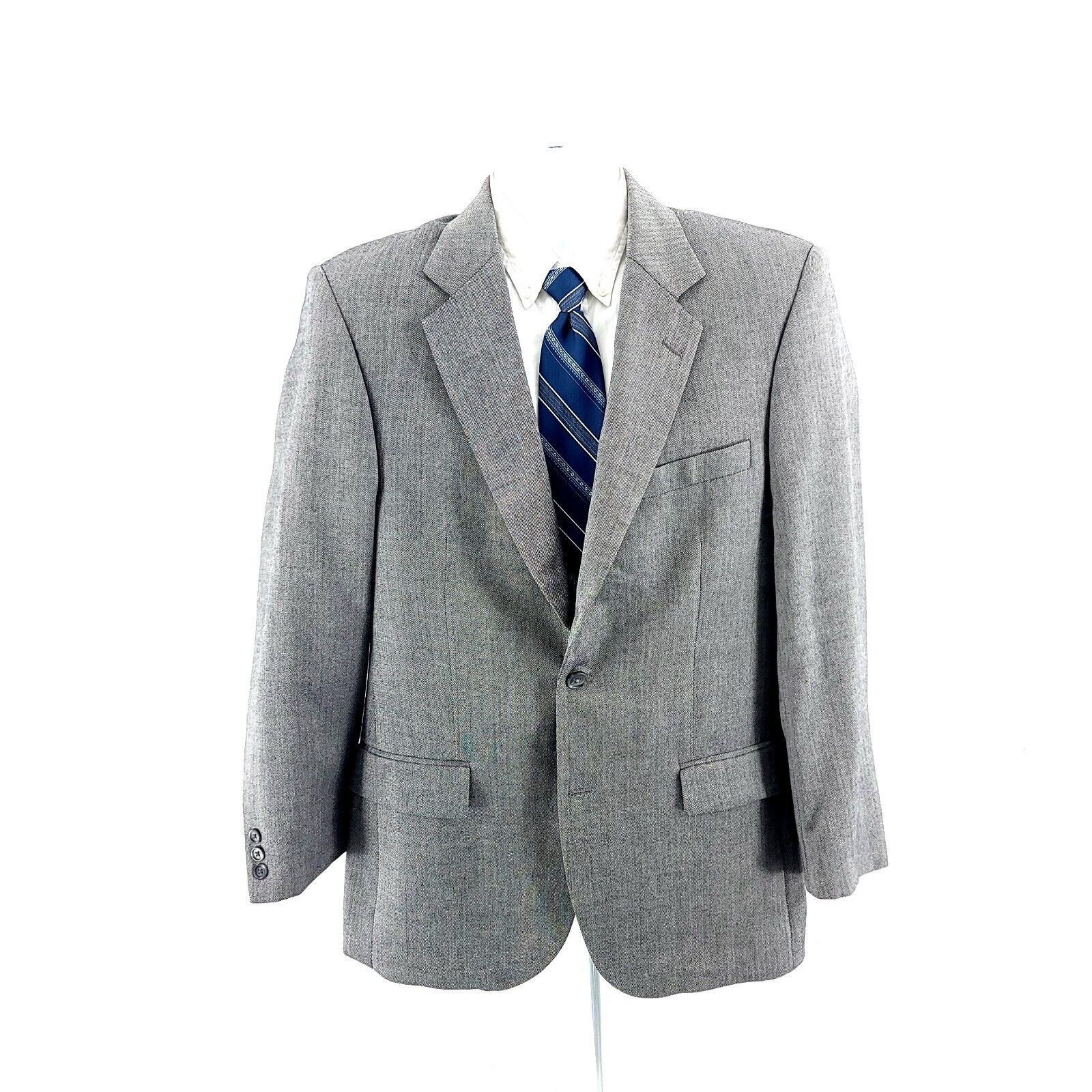 Alan Flusser Alan Flusser Silk Worsted Wool Gray Herringbone 2 Button Bla Size 40R - 4 Thumbnail