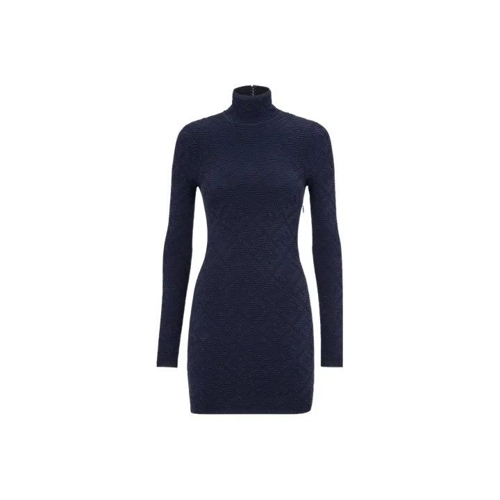 Fendi Fendi Blue High Neck Long Sleeve Dress 0079 Size L / US 10 / IT 46 - 1 Thumbnail