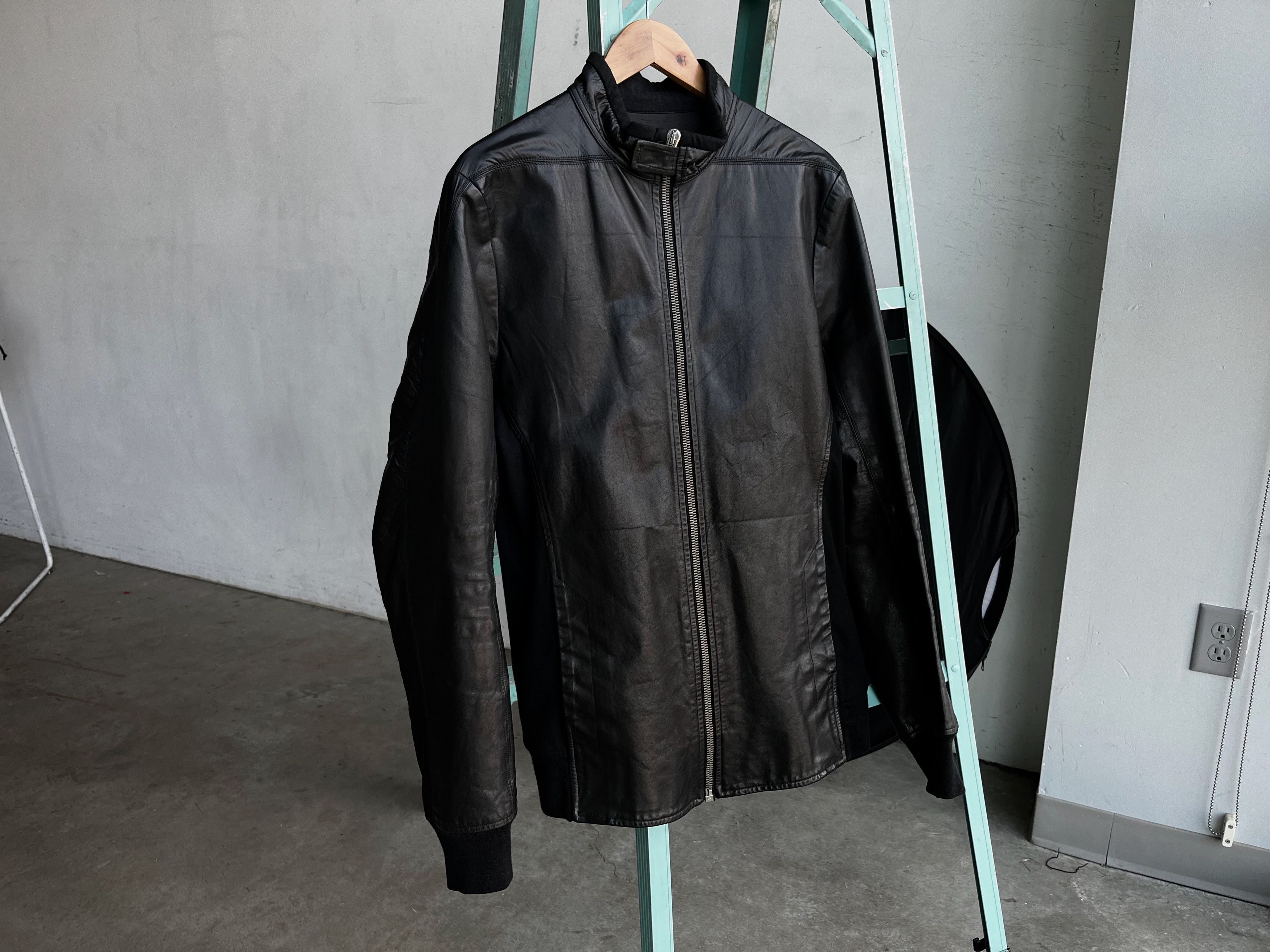 00s rick owens intarsia leather jacket（Rick Owens Blistered