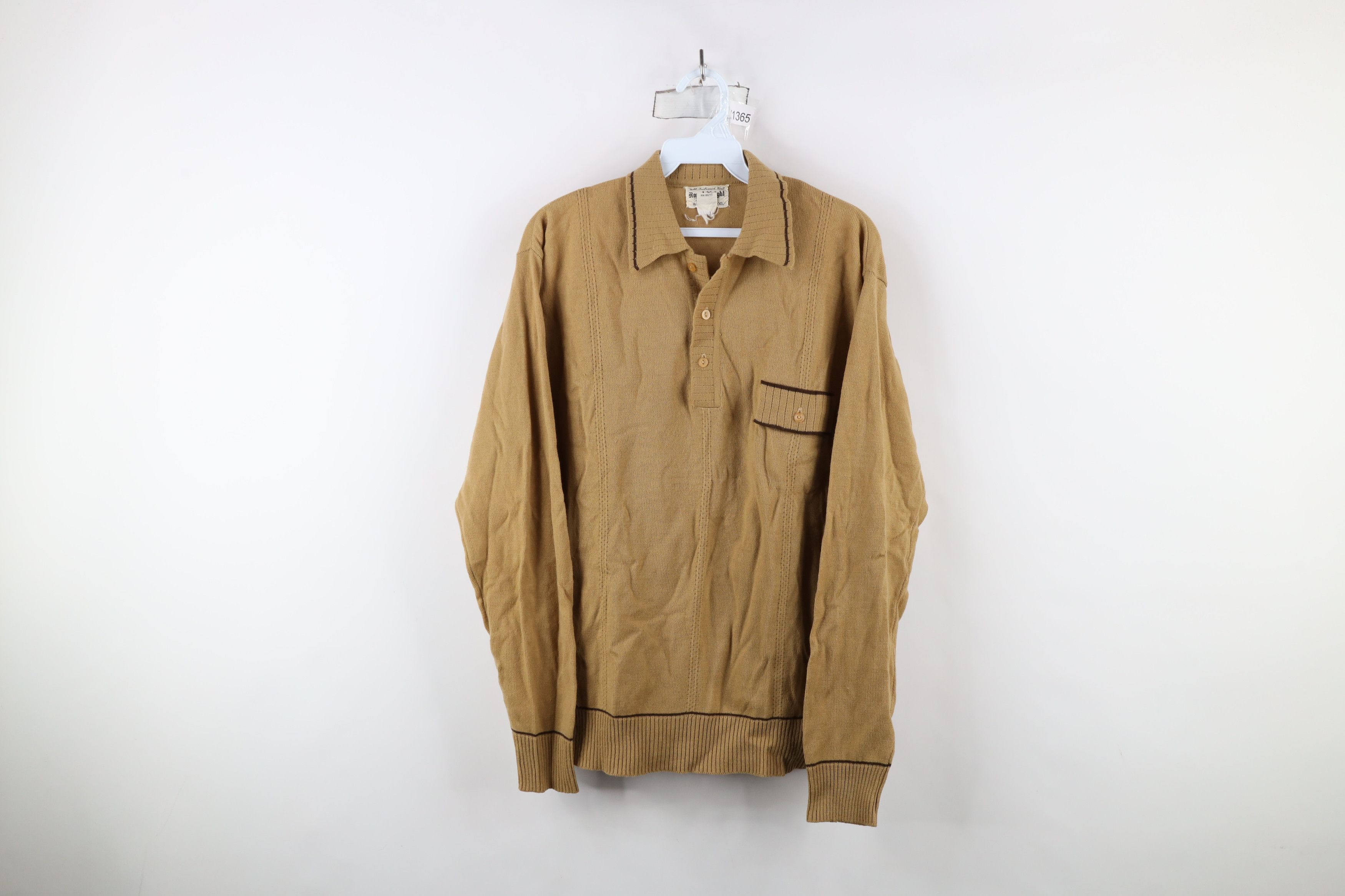 Vintage Vintage 60s 70s Rockabilly Collared Pullover Sweater Brown Size US XL / EU 56 / 4 - 1 Thumbnail