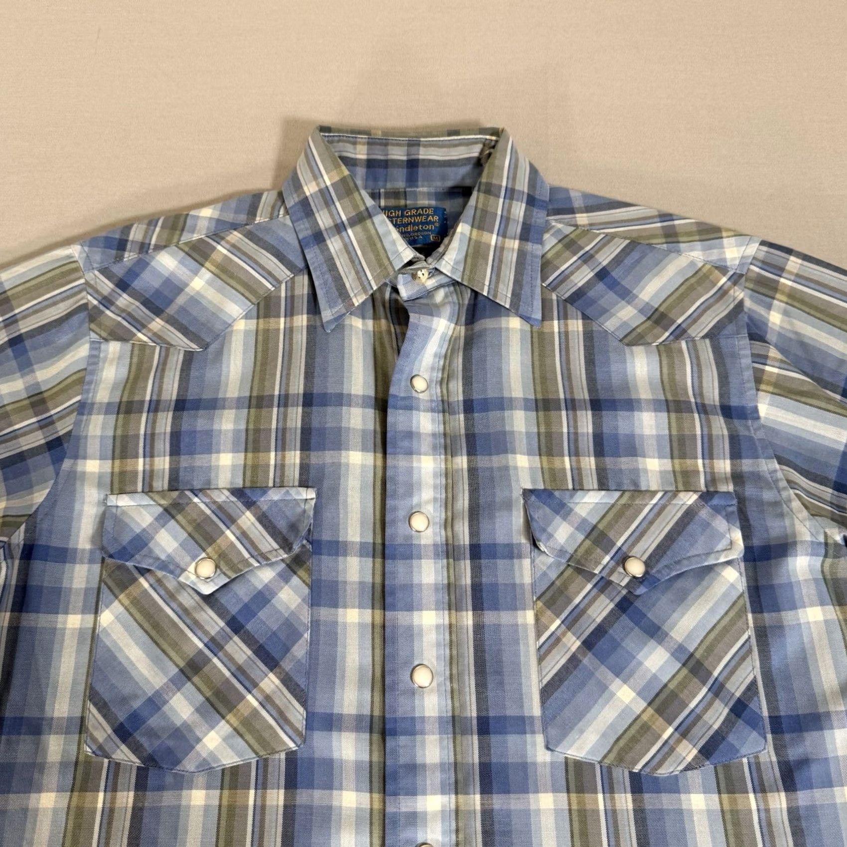 Pendleton VINTAGE Pendleton Shirt Mens Medium Blue Pearl Snap Western Cowboy Size US M / EU 48-50 / 2 - 2 Thumbnail
