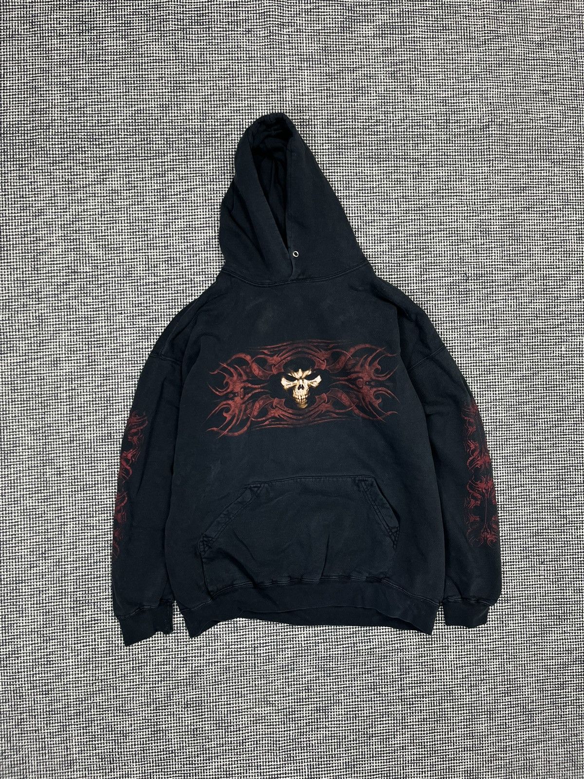 Vintage 90s opium baggy hoodie reaper skulls tribal fader black Size US XL / EU 56 / 4 - 3 Thumbnail