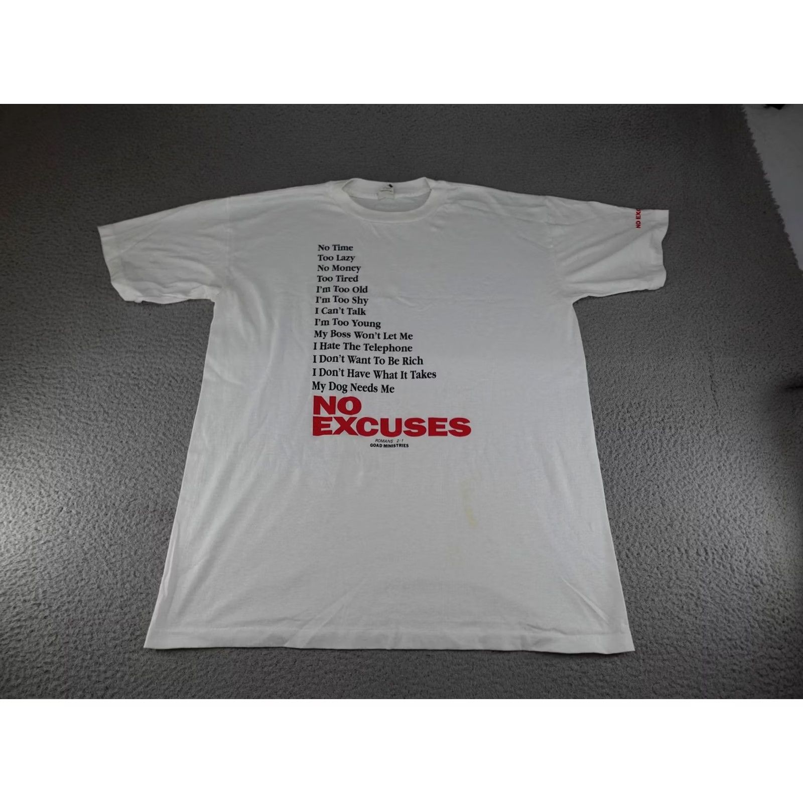 Vintage VINTAGE Jesus Shirt Mens One Size White NO EXCUSES Graphic Tee 1990s Christian Mens Size US M / EU 48-50 / 2 - 2 Thumbnail