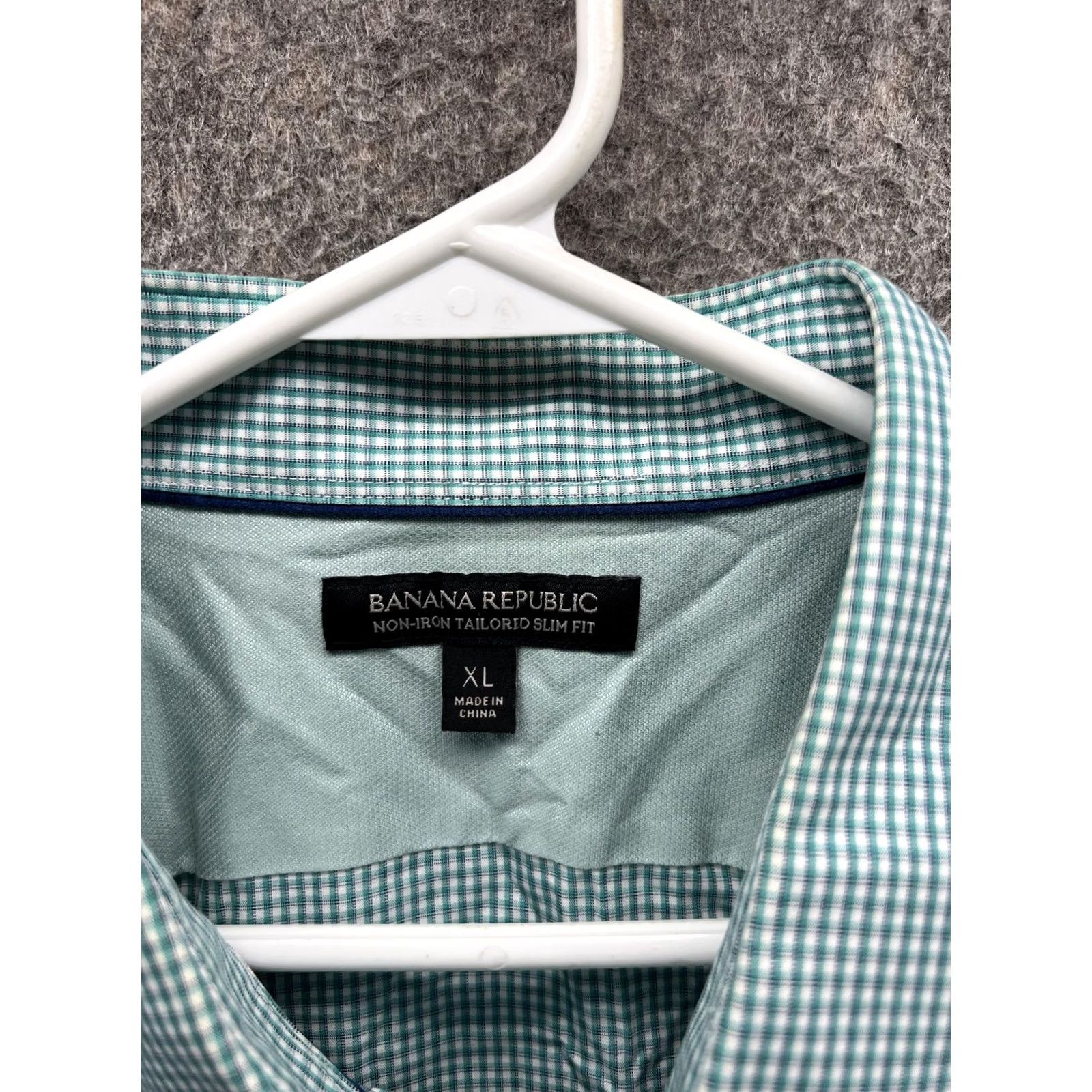 Banana Republic Banana Republic Dress Shirt Mens XL Green Gingham Non Iron Slim Fit Long Sleeve Size 46R - 5 Thumbnail