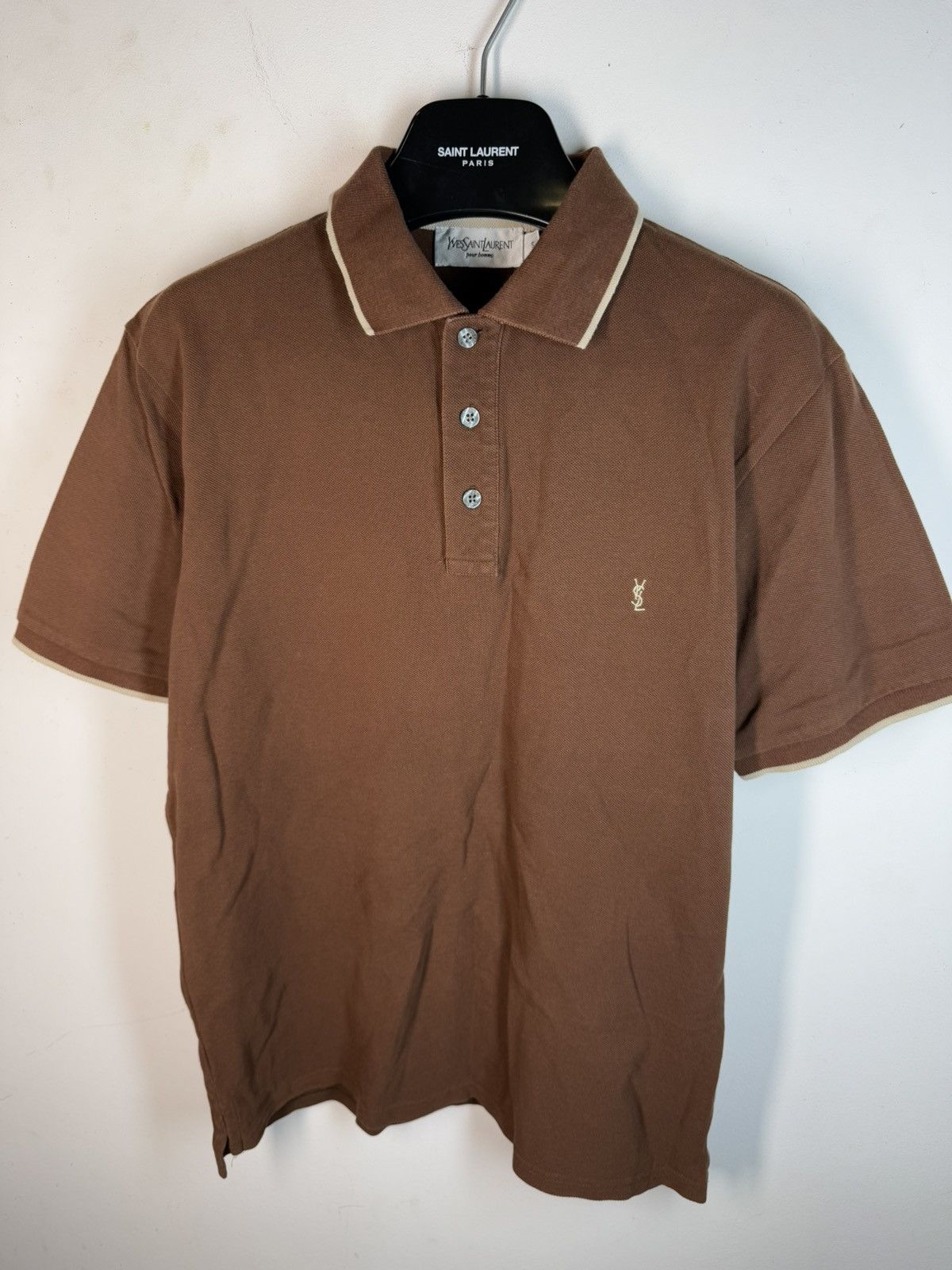 Yves Saint Laurent Brown YSL Polo Shirt YSL Tee Beige YSL Shirt Size US S / EU 44-46 / 1 - 18 Thumbnail