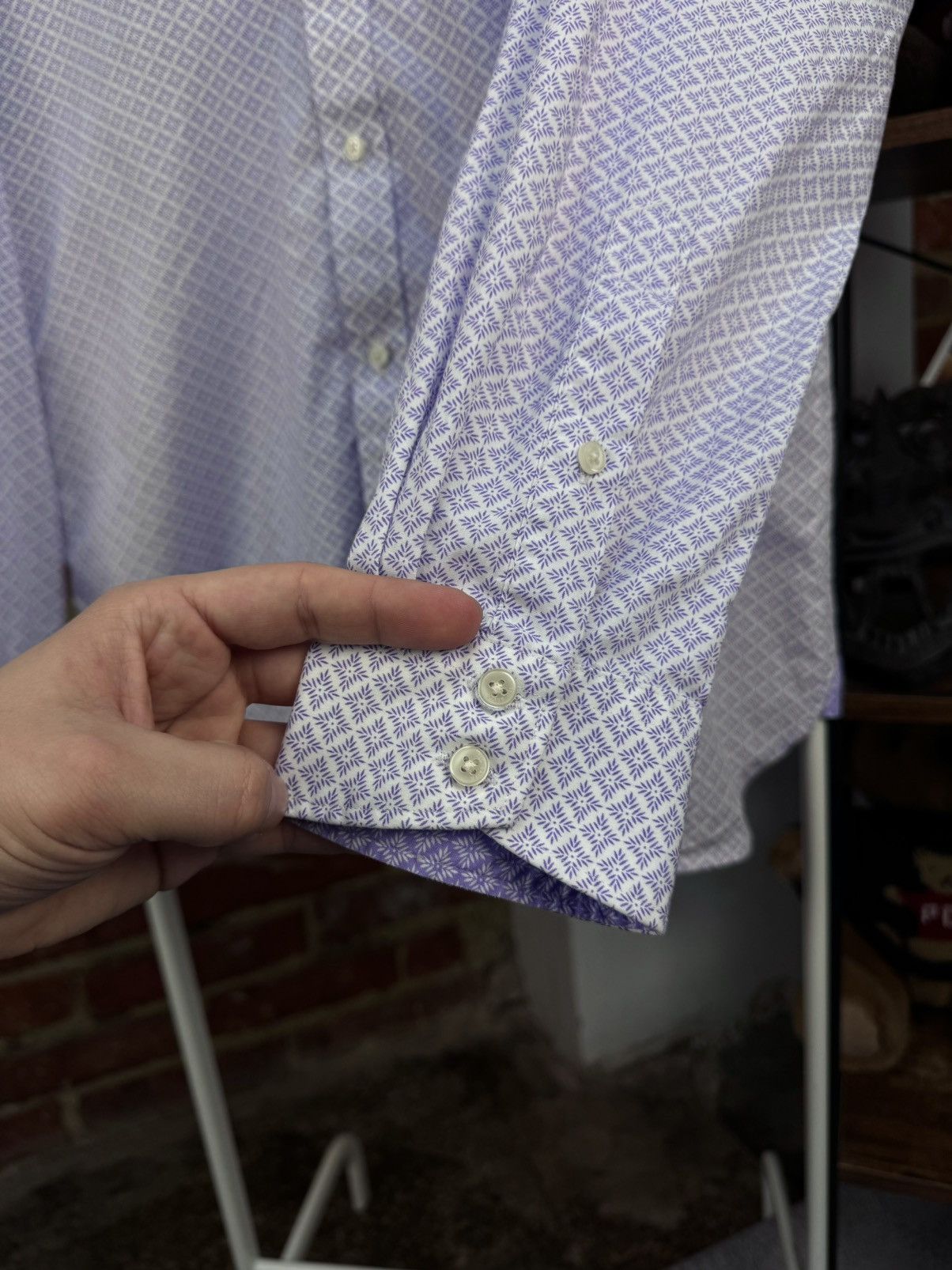 Designer × Ted Baker TED BAKER Endurance Printed Geometric White/Purple Shirt Size US XL / EU 56 / 4 - 6 Thumbnail