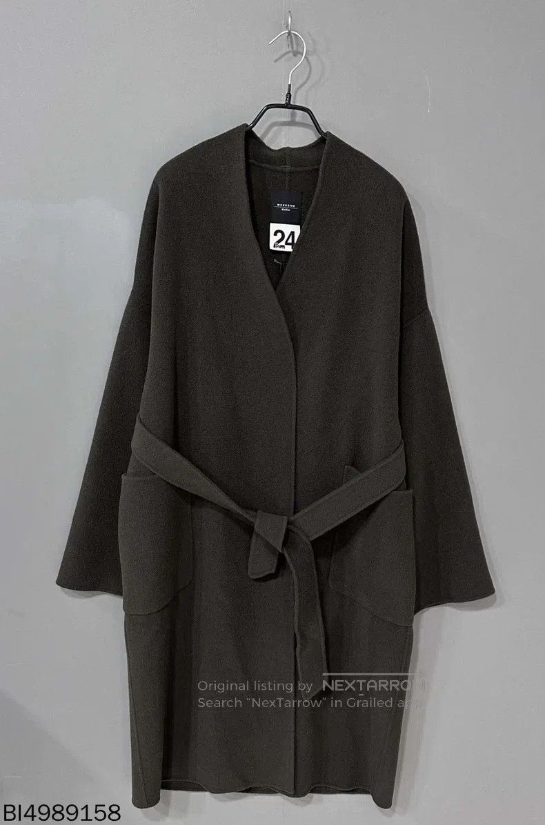 Max Mara Olive Green V-neck Pure Wool Coat